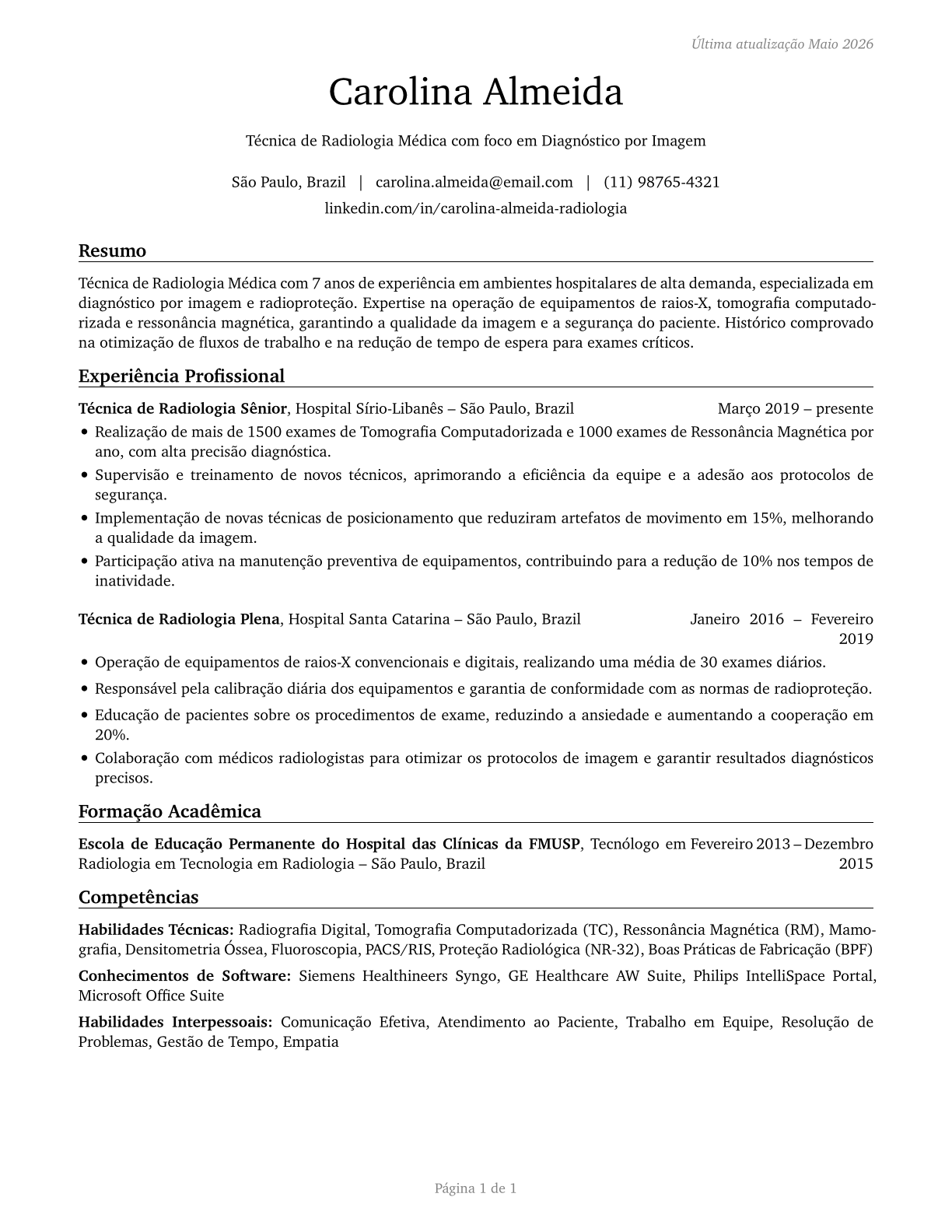 Healthcare Practitioners and Technical Workers, All Other CV in Portuguese — page 1