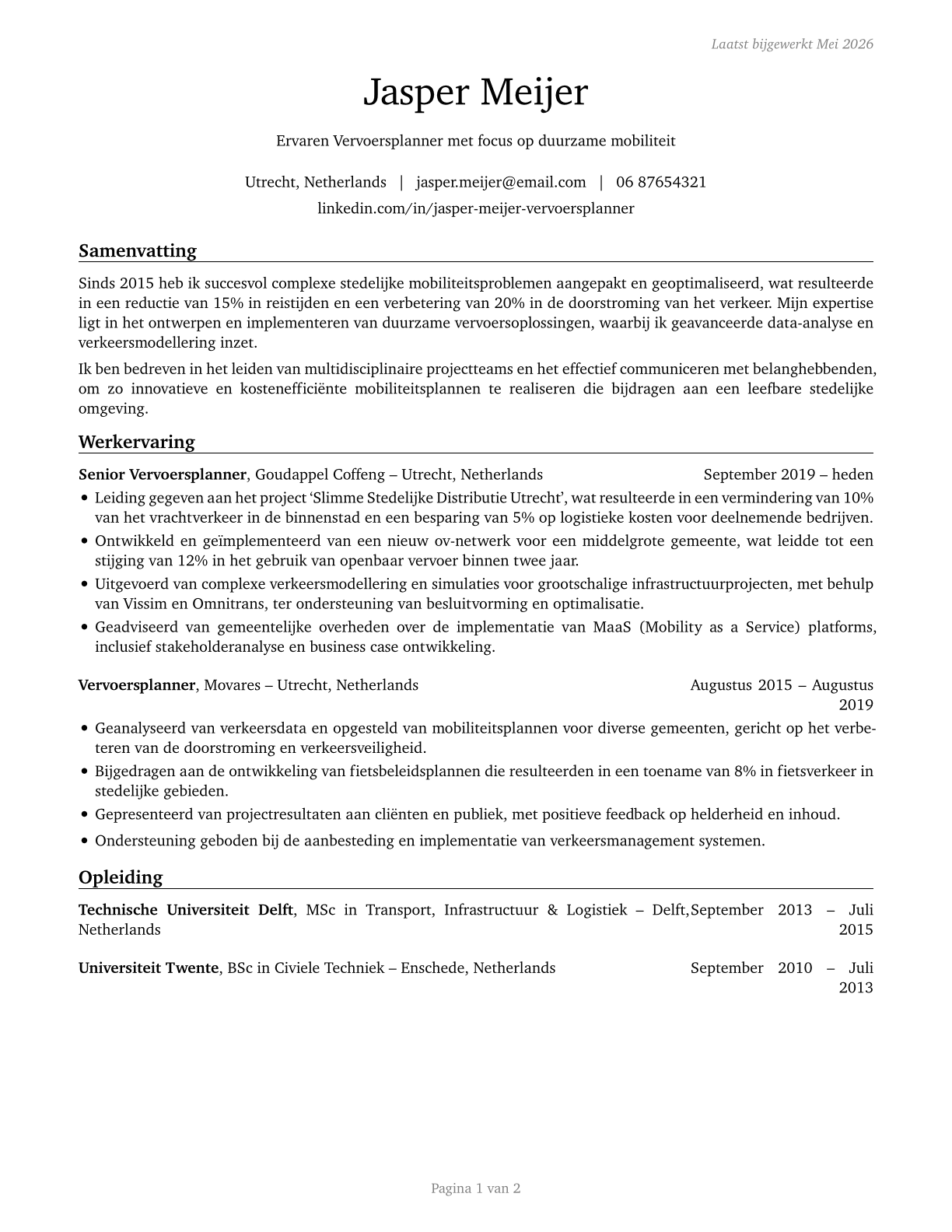 Transportation Planners CV in Dutch — page 1