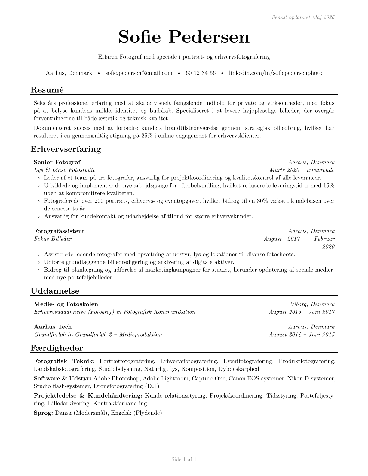 Photographers CV in Danish — page 1