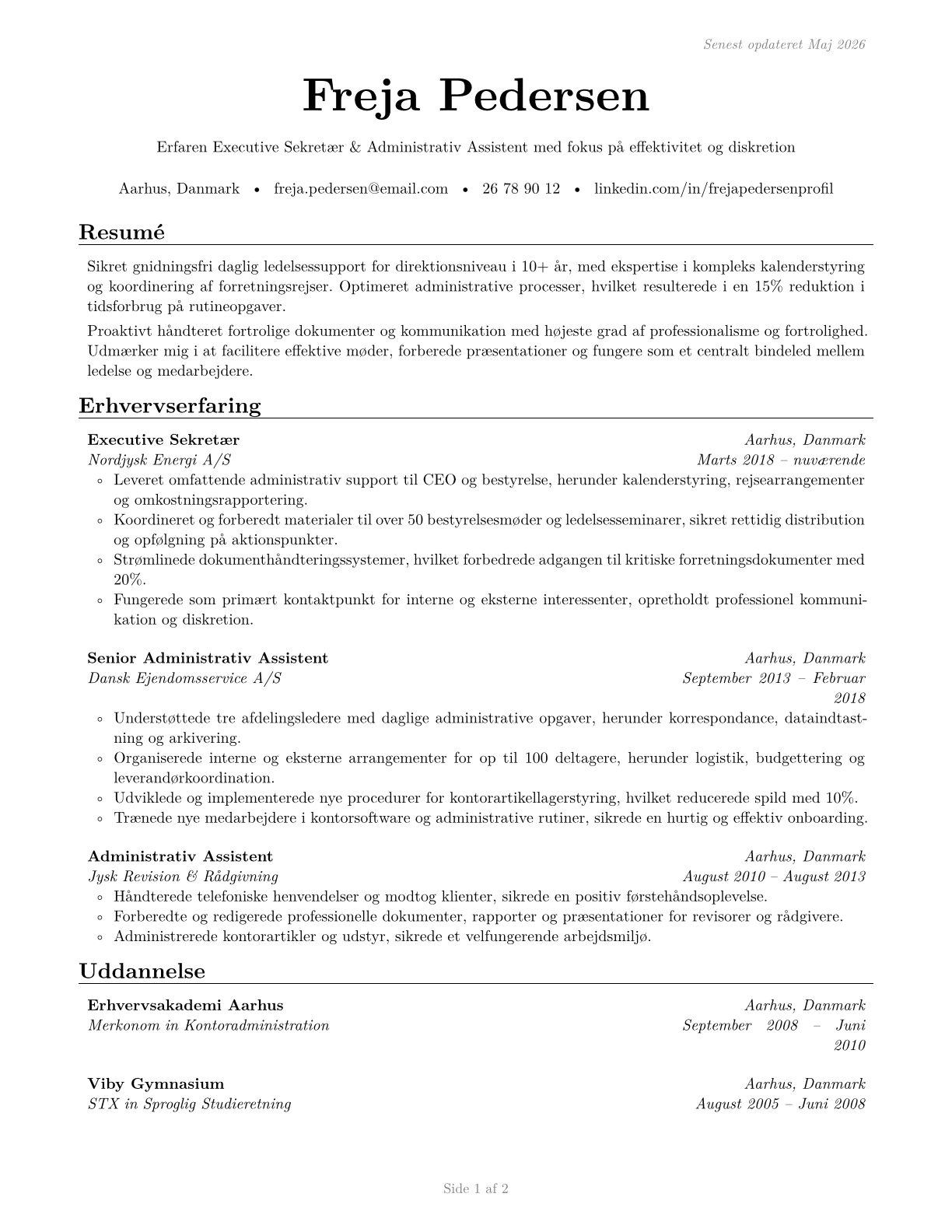Executive Secretaries and Executive Administrative Assistants CV in Danish — page 1