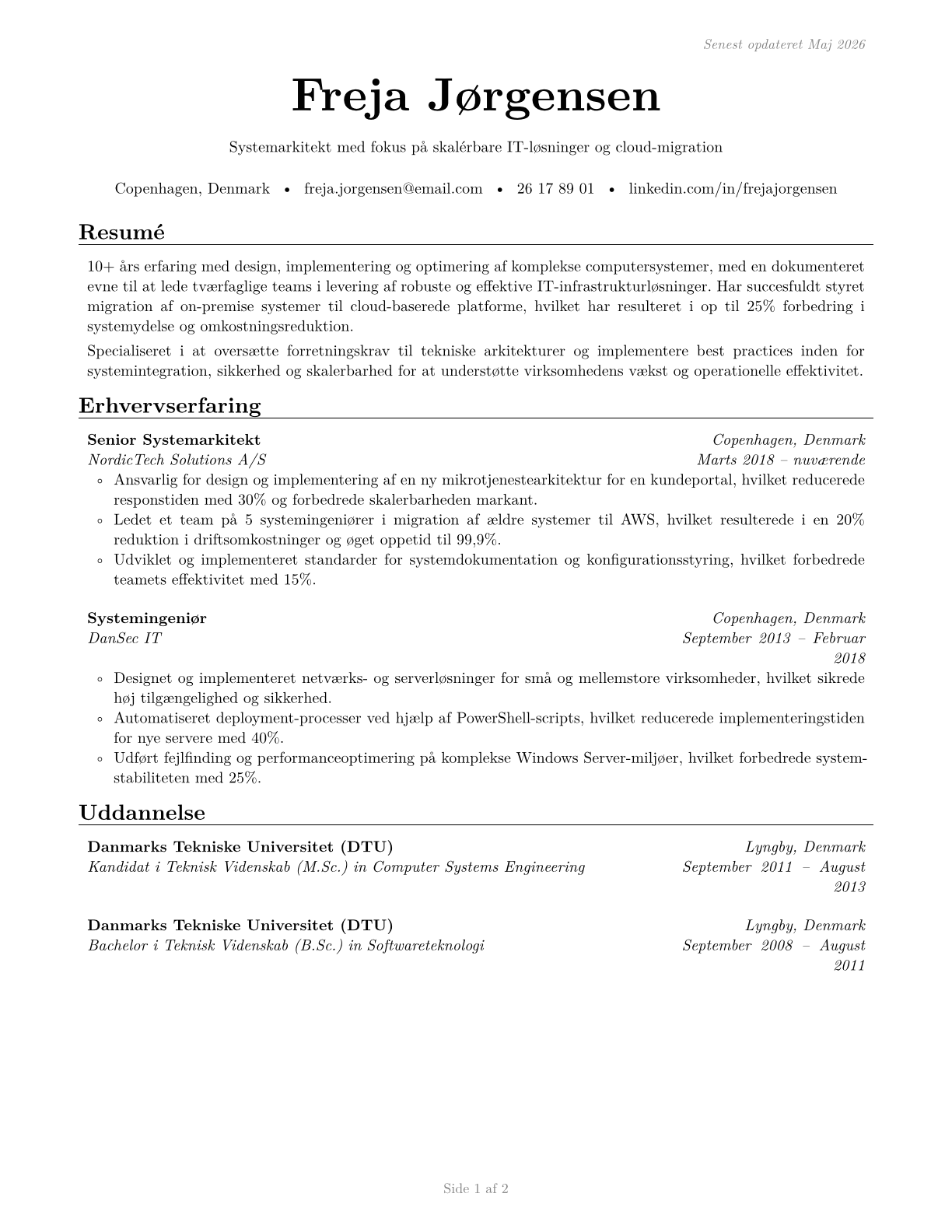 Computer Systems Engineers/Architects CV in Danish — page 1