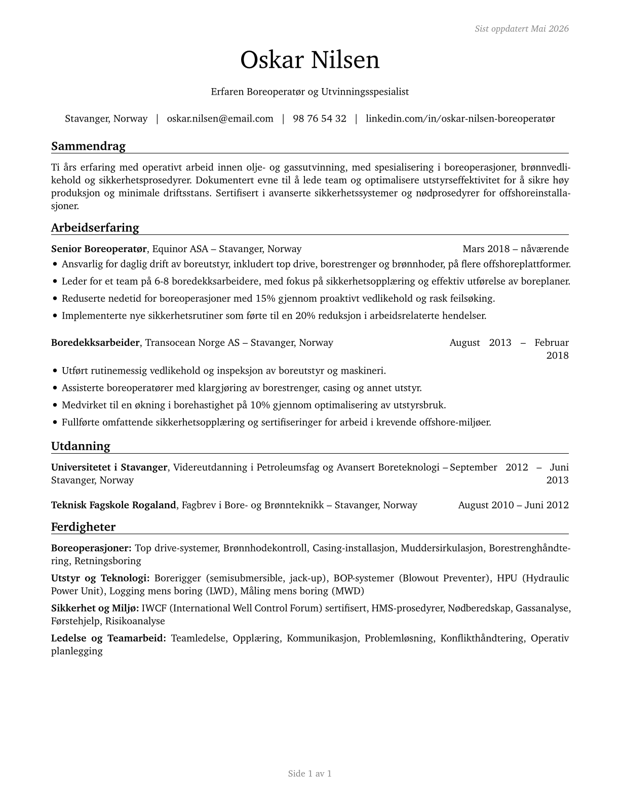 Extraction Workers, All Other CV in Norwegian_bokmal — page 1