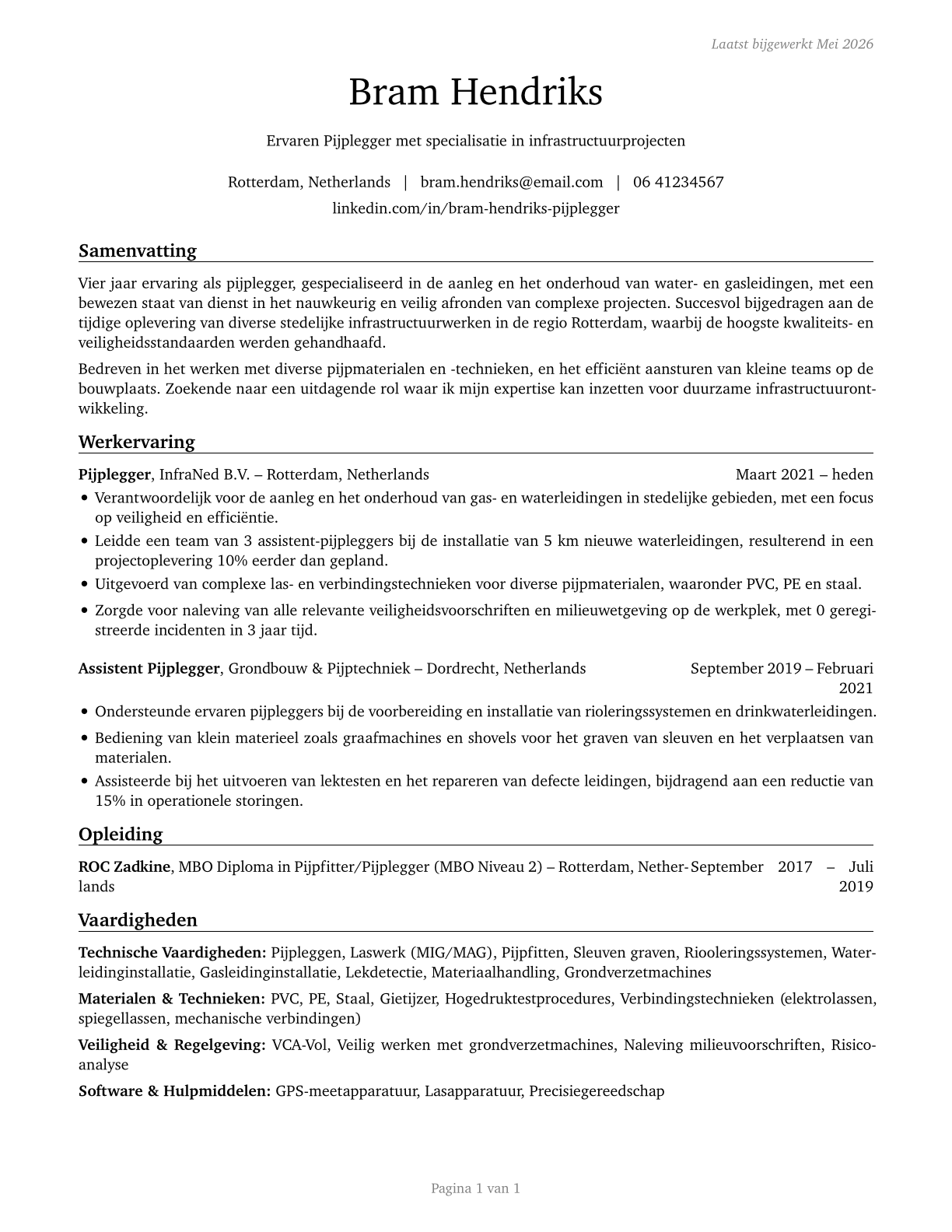 Pipelayers CV in Dutch — page 1