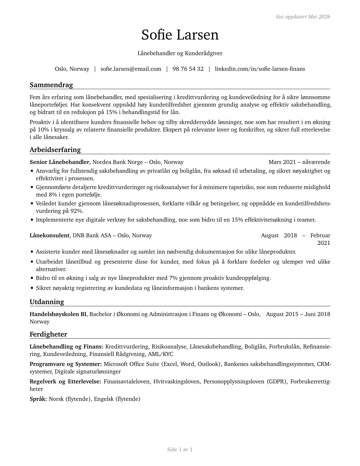 Loan Interviewers and Clerks CV in Norwegian_bokmal — page 1
