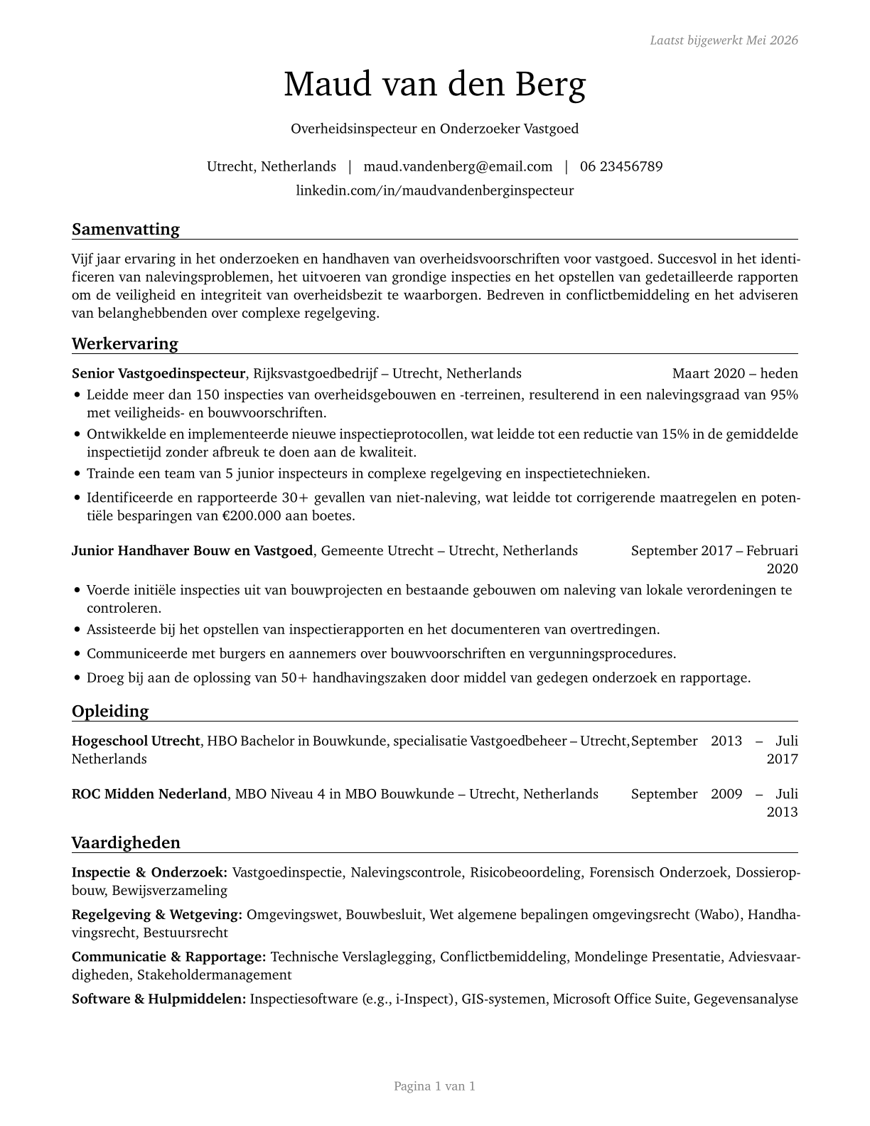 Government Property Inspectors and Investigators CV in Dutch — page 1