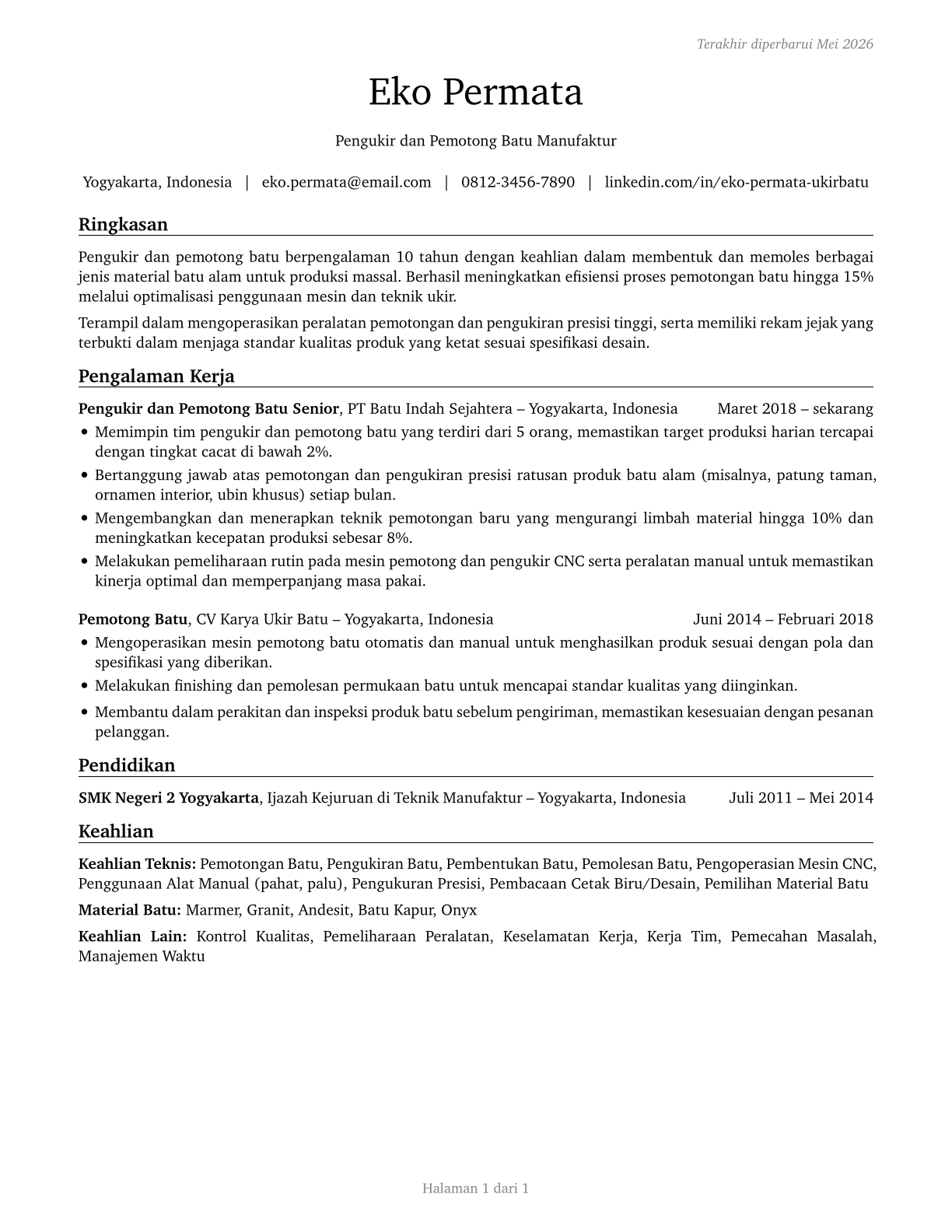 Stone Cutters and Carvers, Manufacturing CV in Indonesian — page 1