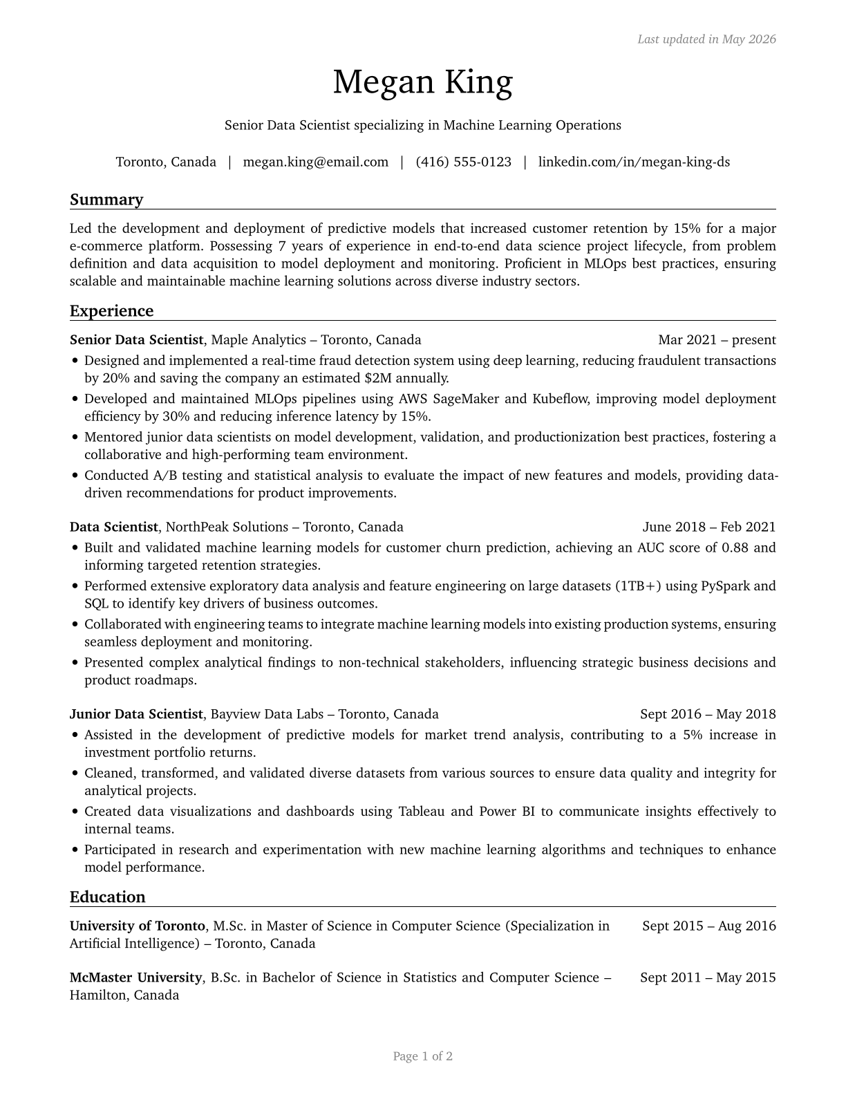 Data Scientists CV in English — page 1