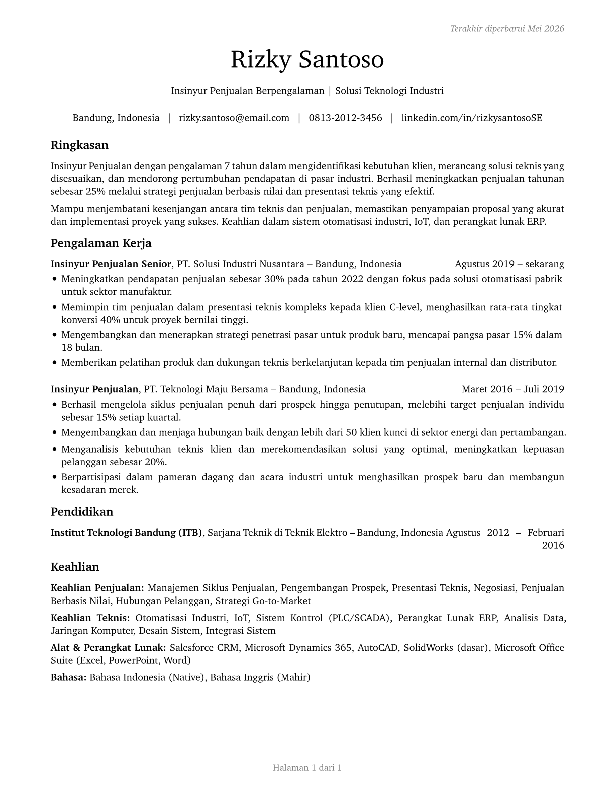 Sales Engineers CV in Indonesian — page 1