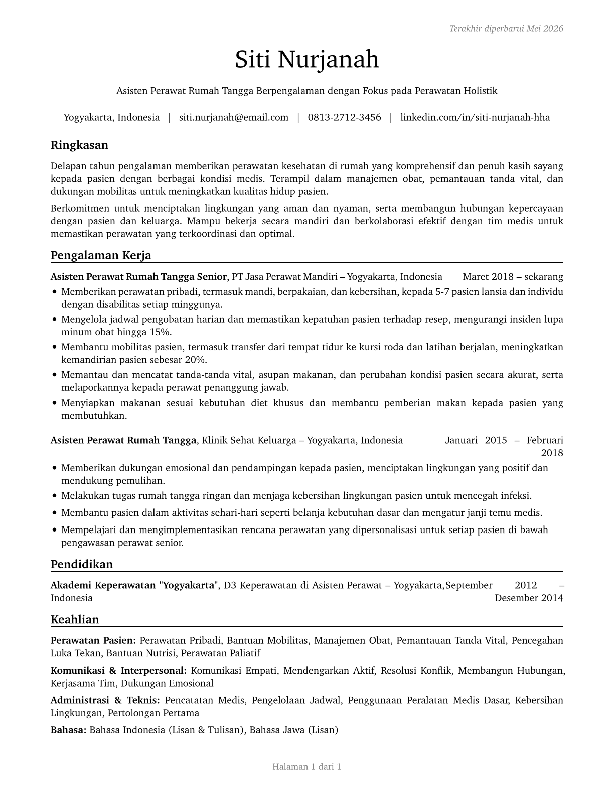 Home Health Aides CV in Indonesian — page 1