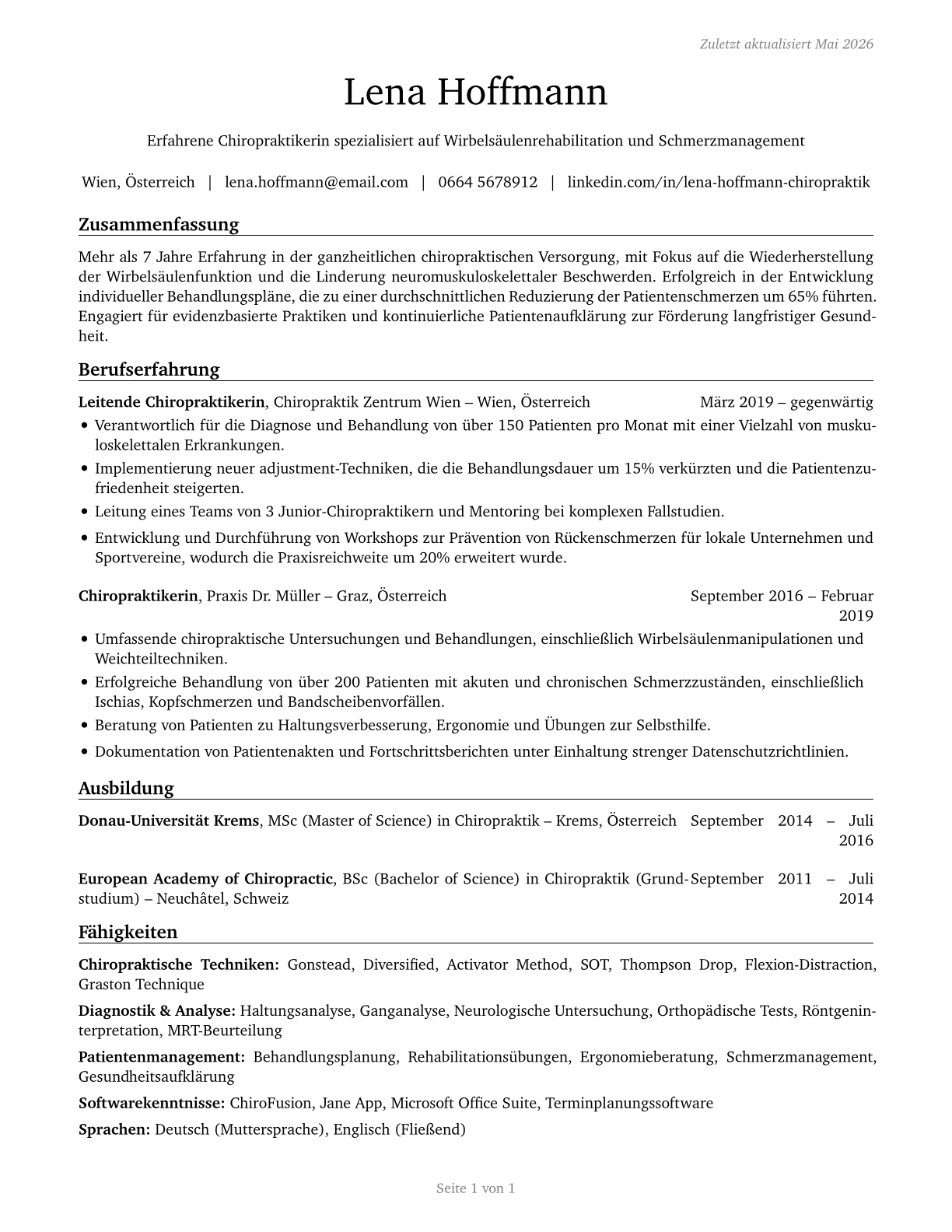 Chiropractors CV in German — page 1
