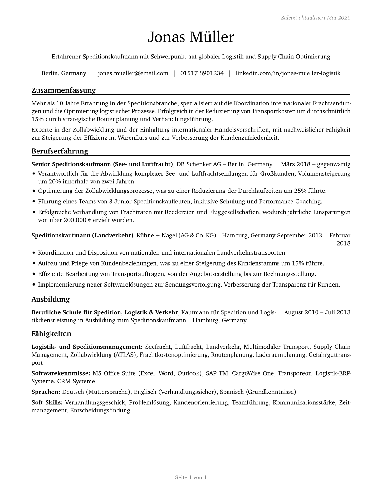 Freight Forwarders CV in German — page 1