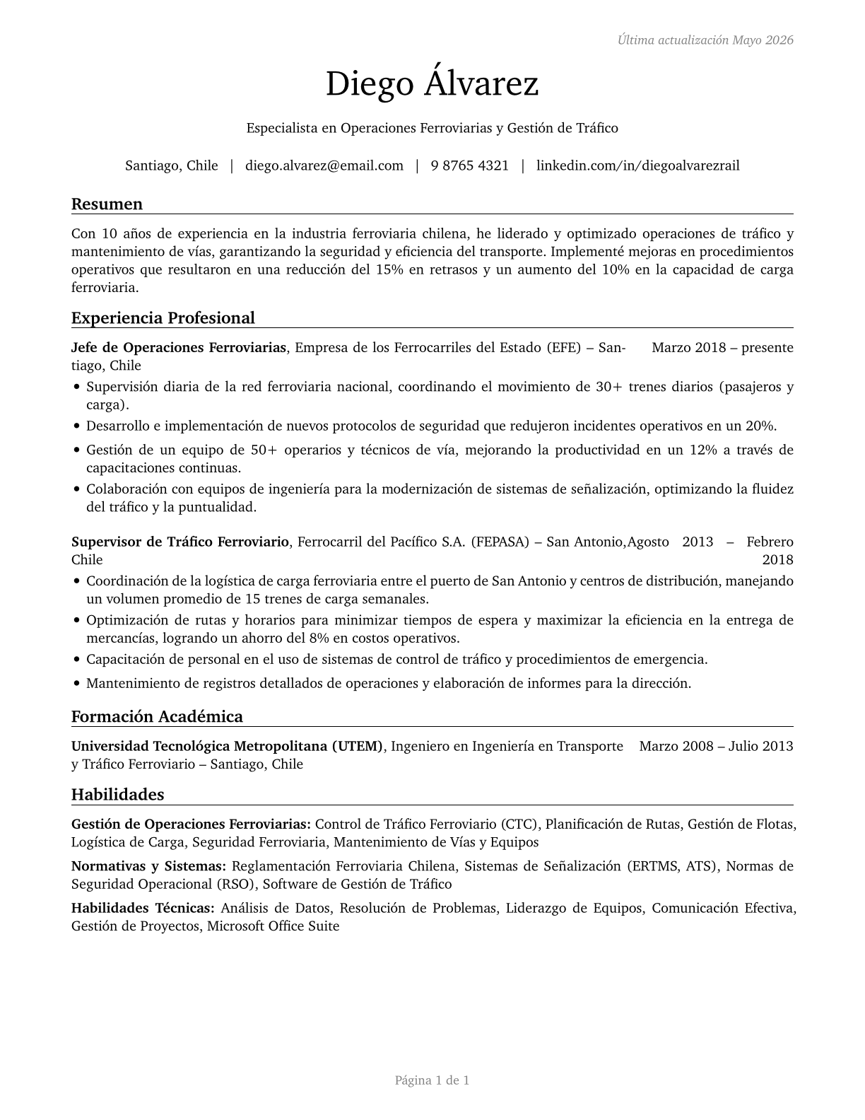 Rail Transportation Workers, All Other CV in Spanish — page 1