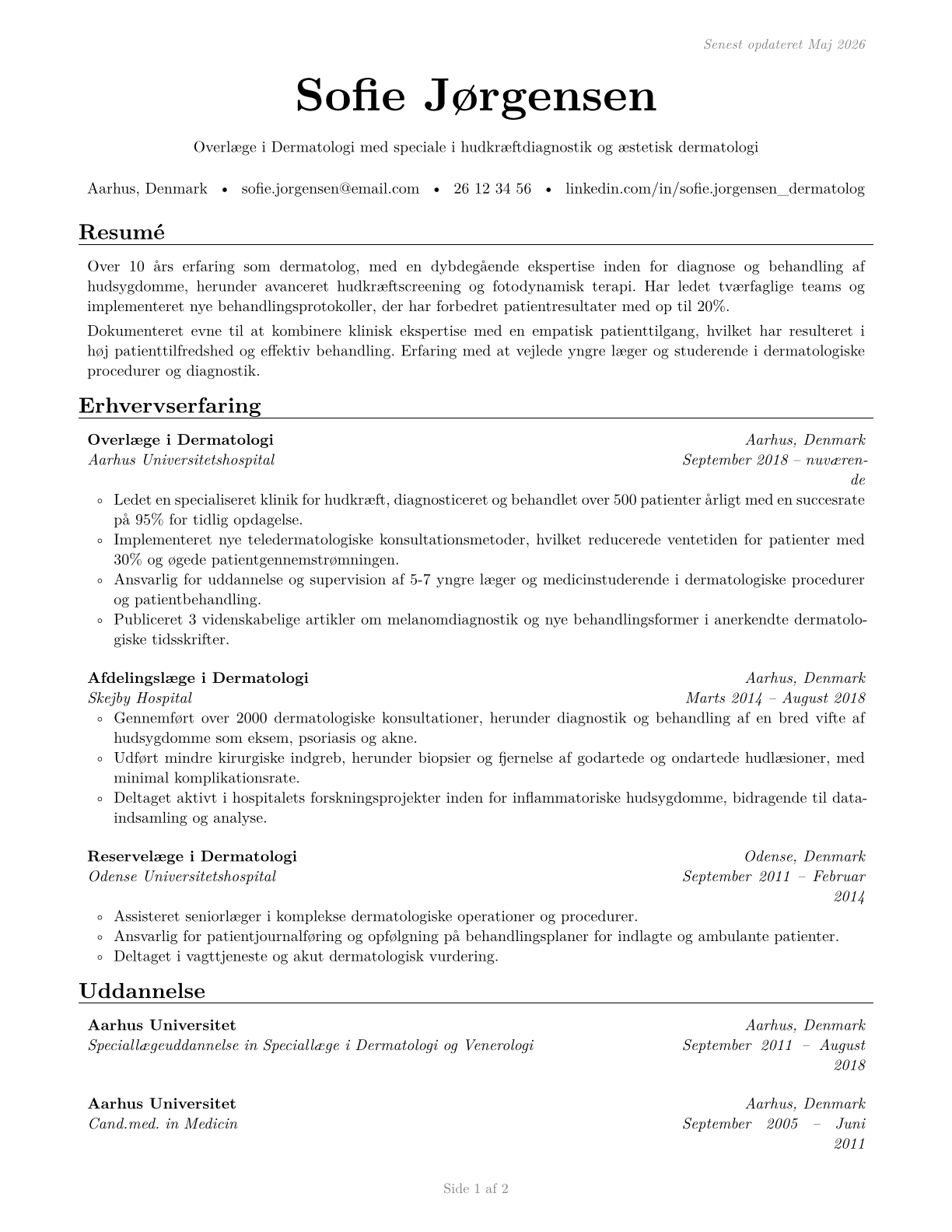 Dermatologists CV in Danish — page 1