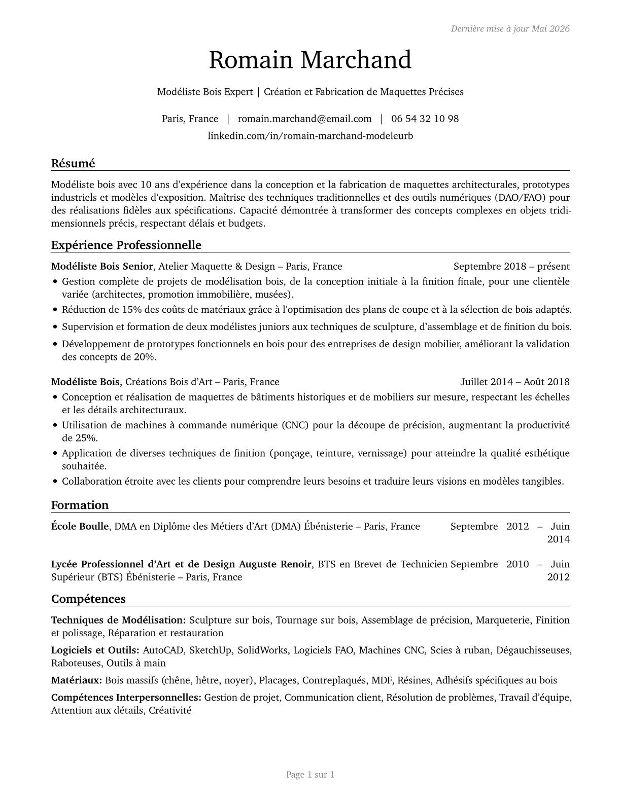 Model Makers, Wood CV in French — page 1