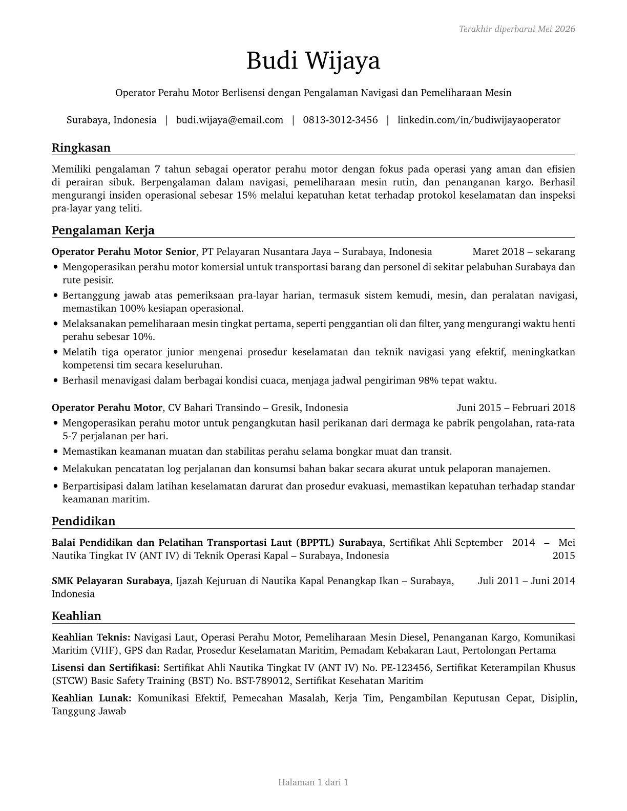 Motorboat Operators CV in Indonesian — page 1