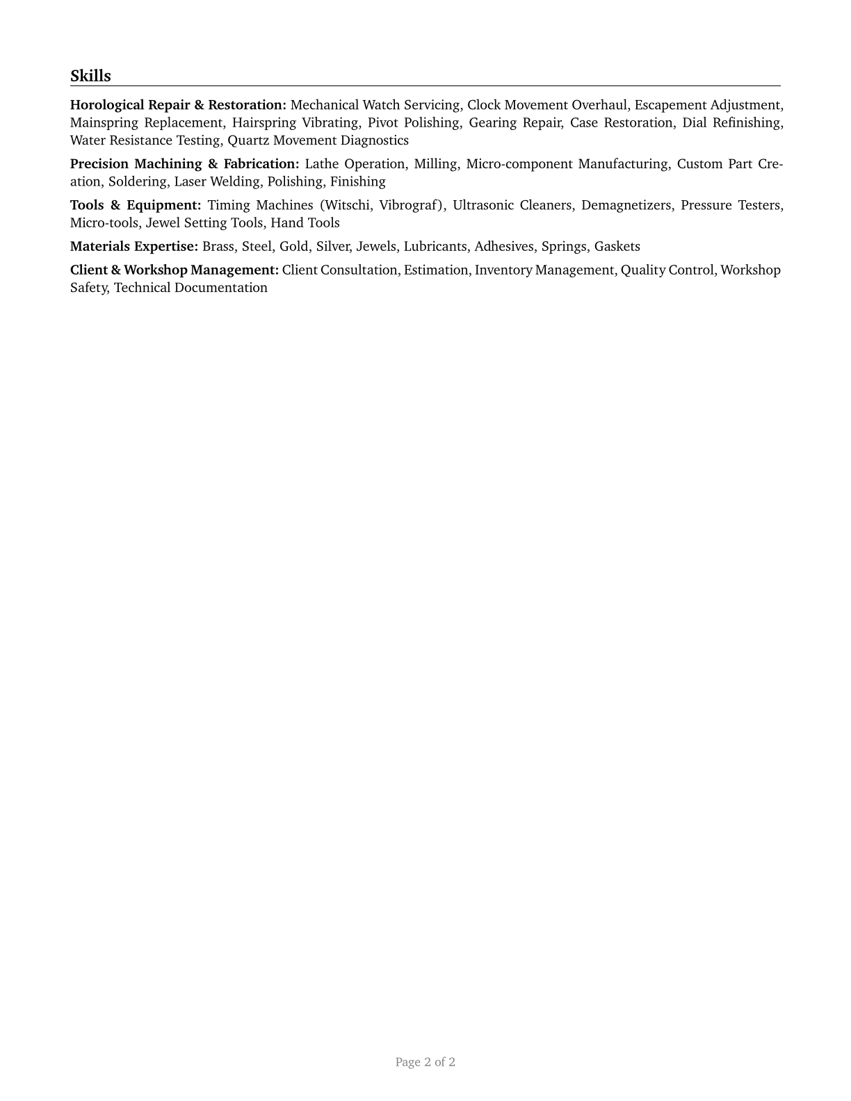 Watch and Clock Repairers CV in English — page 2