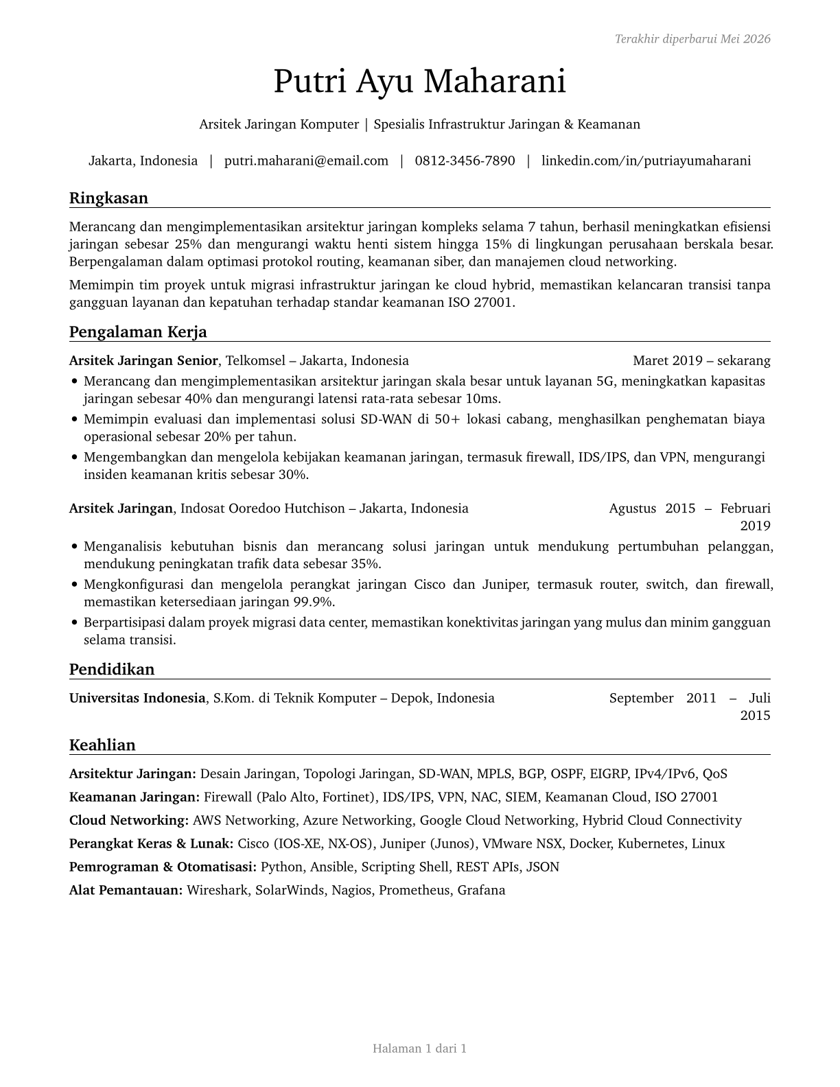 Computer Network Architects CV in Indonesian — page 1