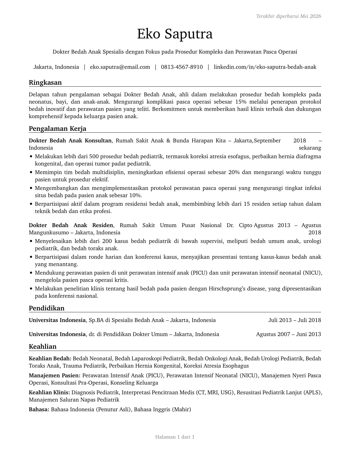 Pediatric Surgeons CV in Indonesian — page 1