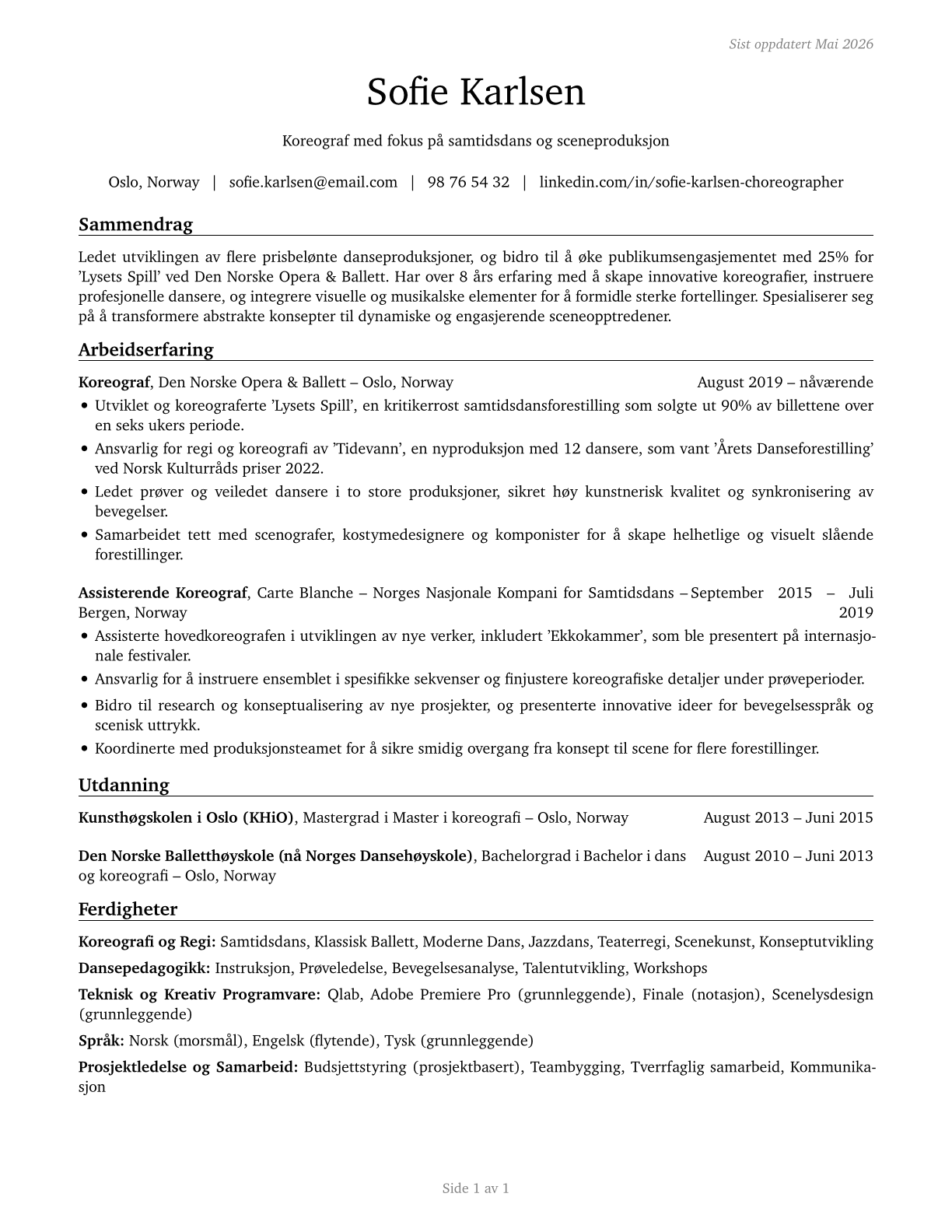 Choreographers CV in Norwegian_bokmal — page 1