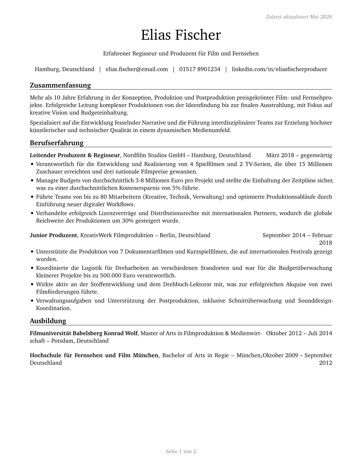 Producers and Directors CV in German — page 1