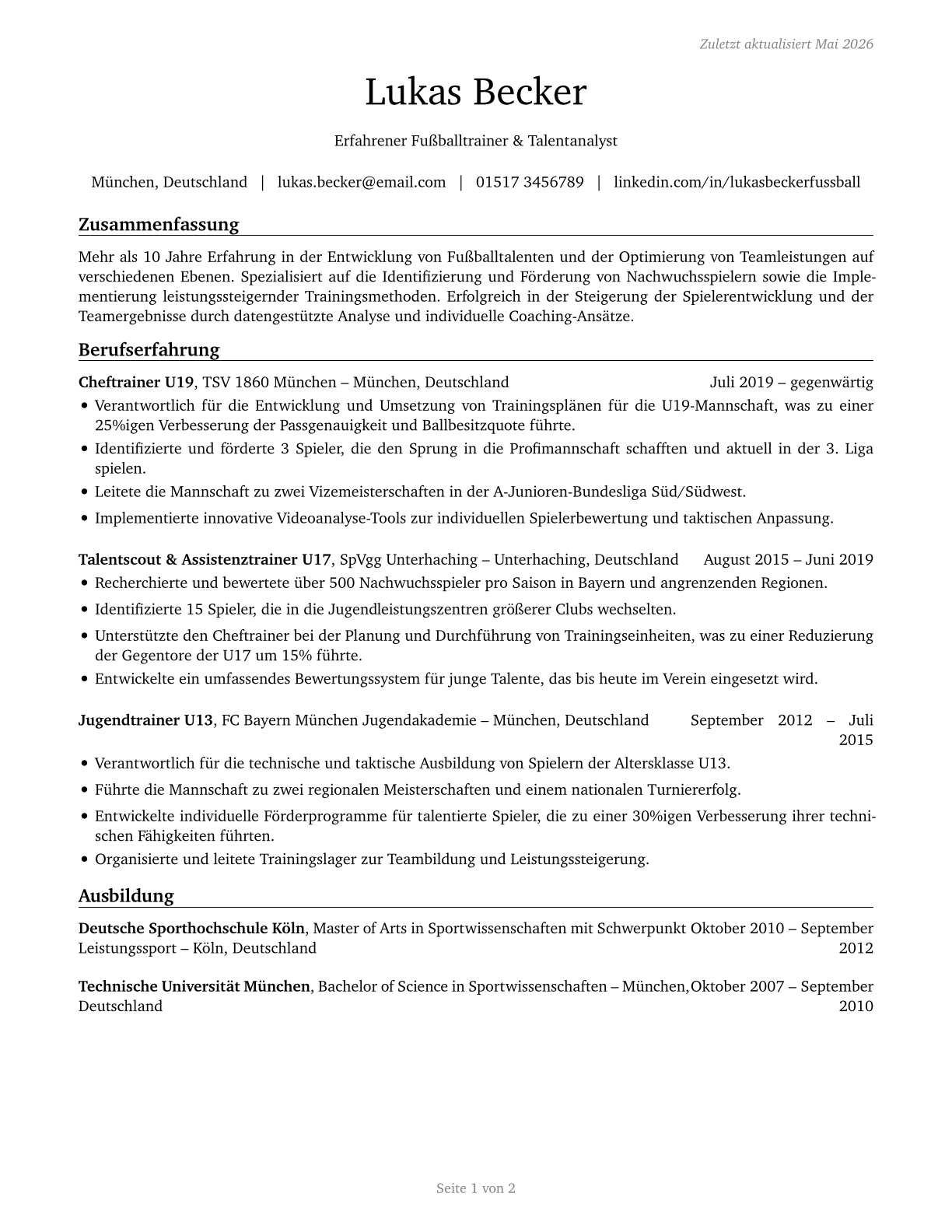Coaches and Scouts CV in German — page 1