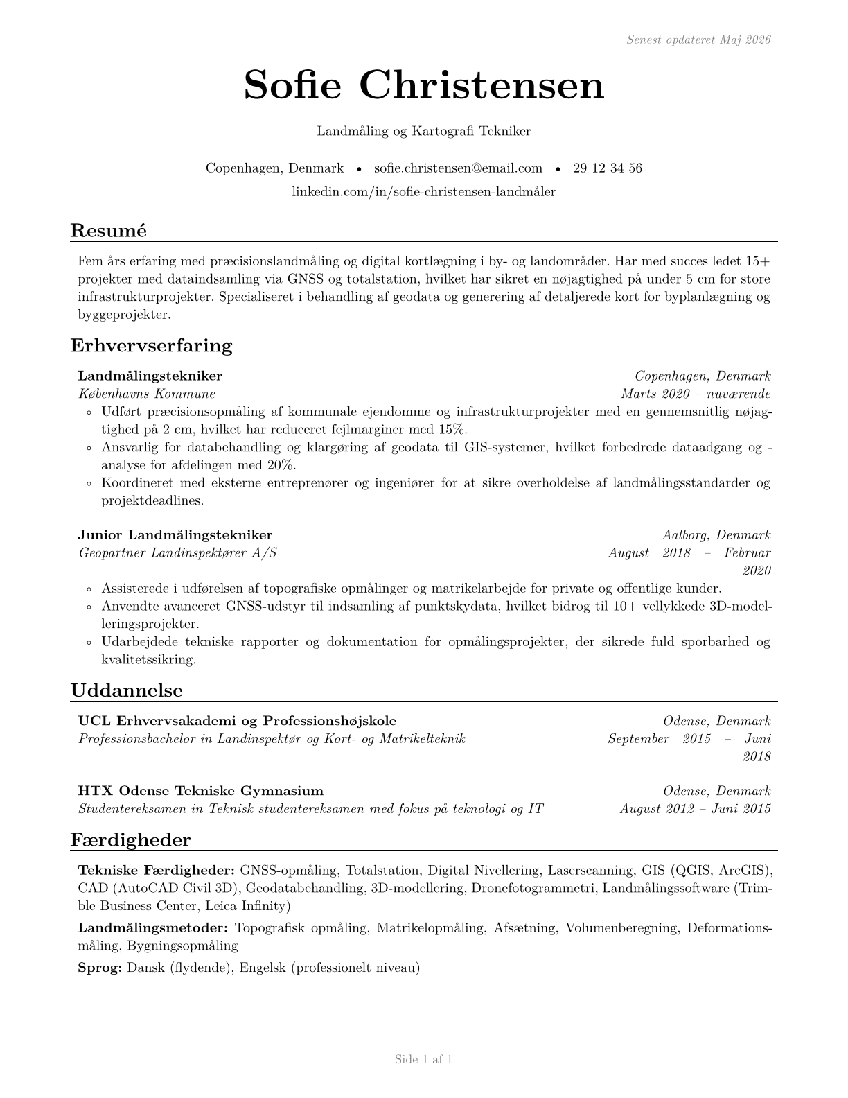 Surveying and Mapping Technicians CV in Danish — page 1