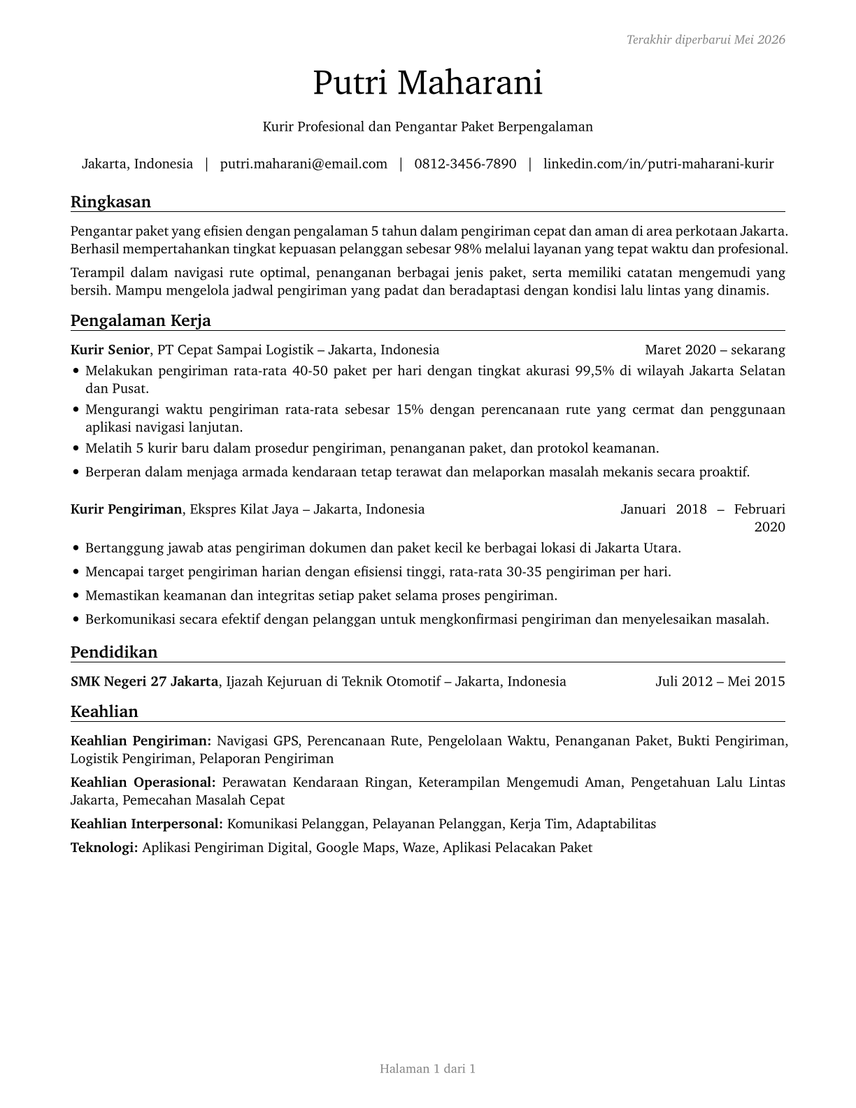 Couriers and Messengers CV in Indonesian — page 1