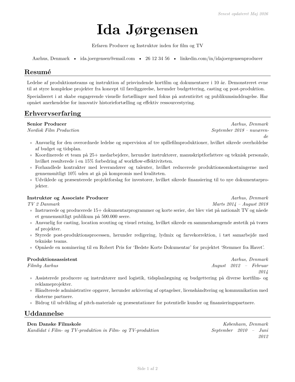 Producers and Directors CV in Danish — page 1