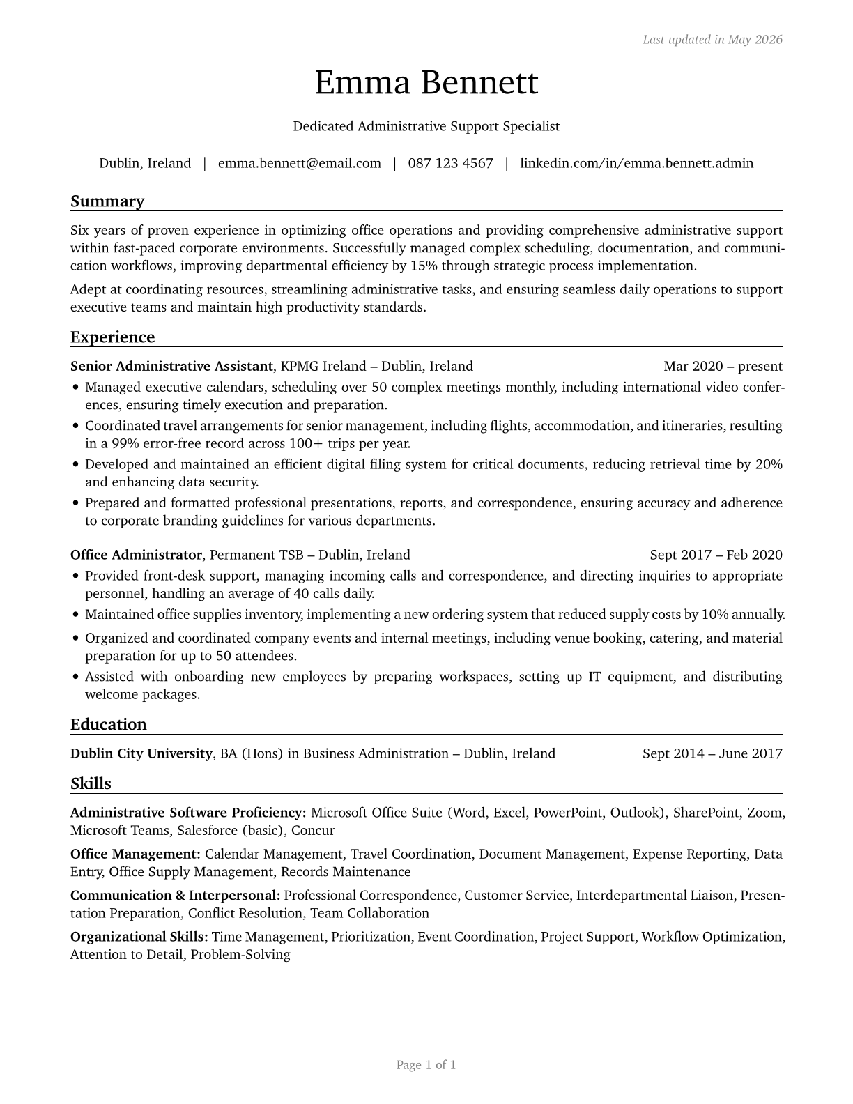 Office and Administrative Support Workers, All Other CV in English — page 1