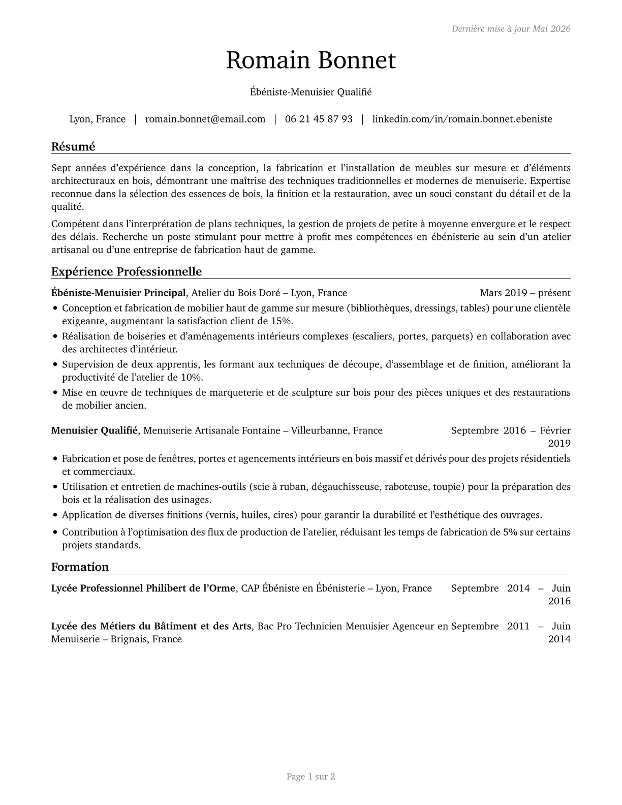 Woodworkers, All Other CV in French — page 1
