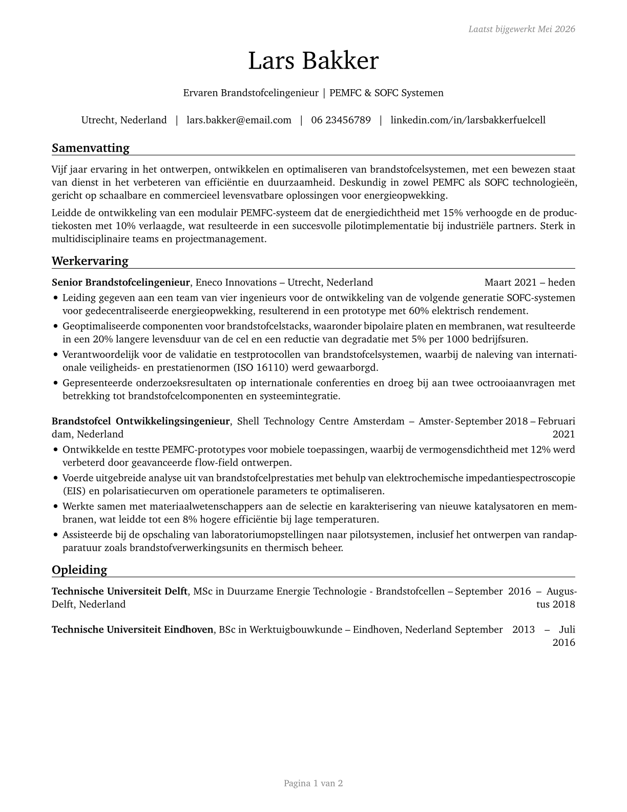 Fuel Cell Engineers CV in Dutch — page 1