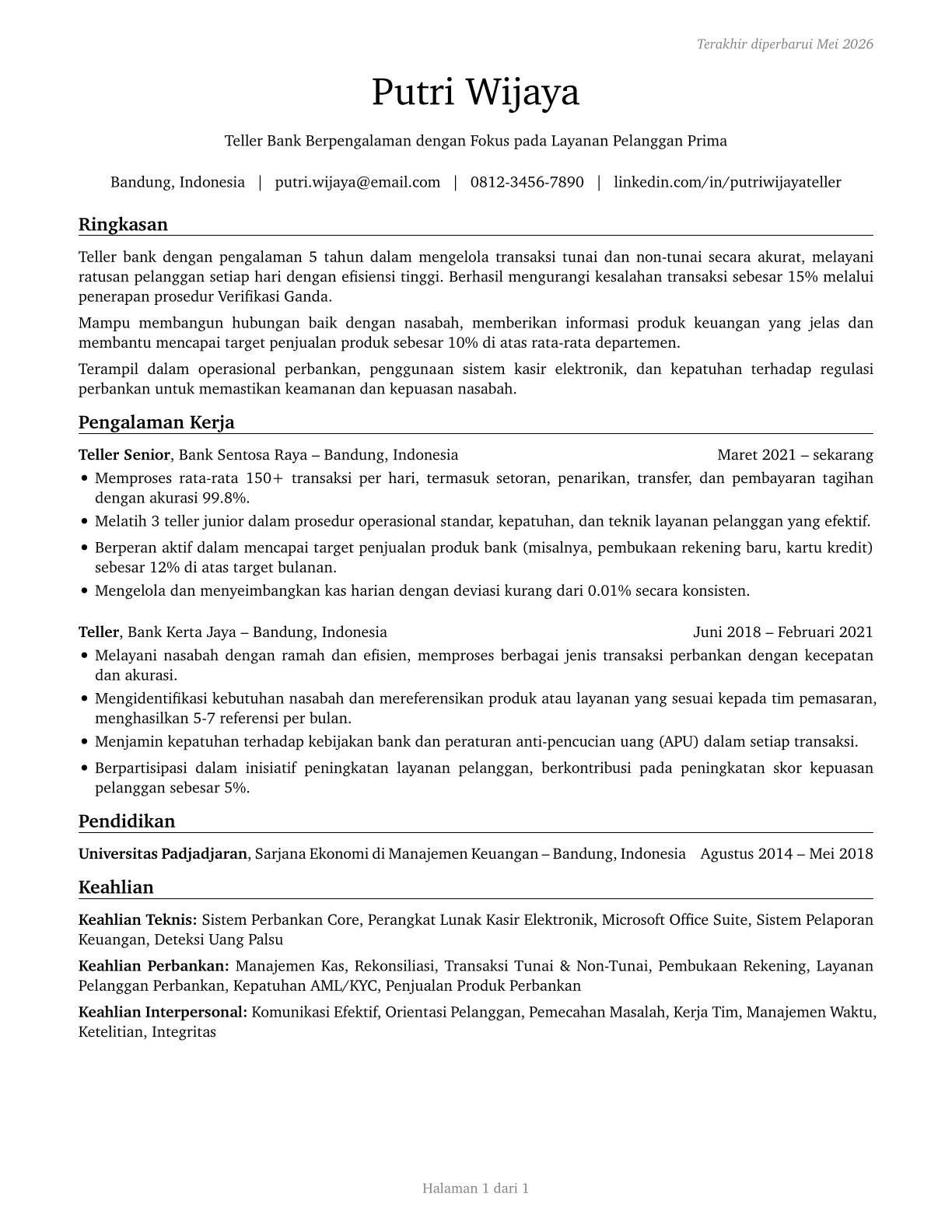 Tellers CV in Indonesian — page 1