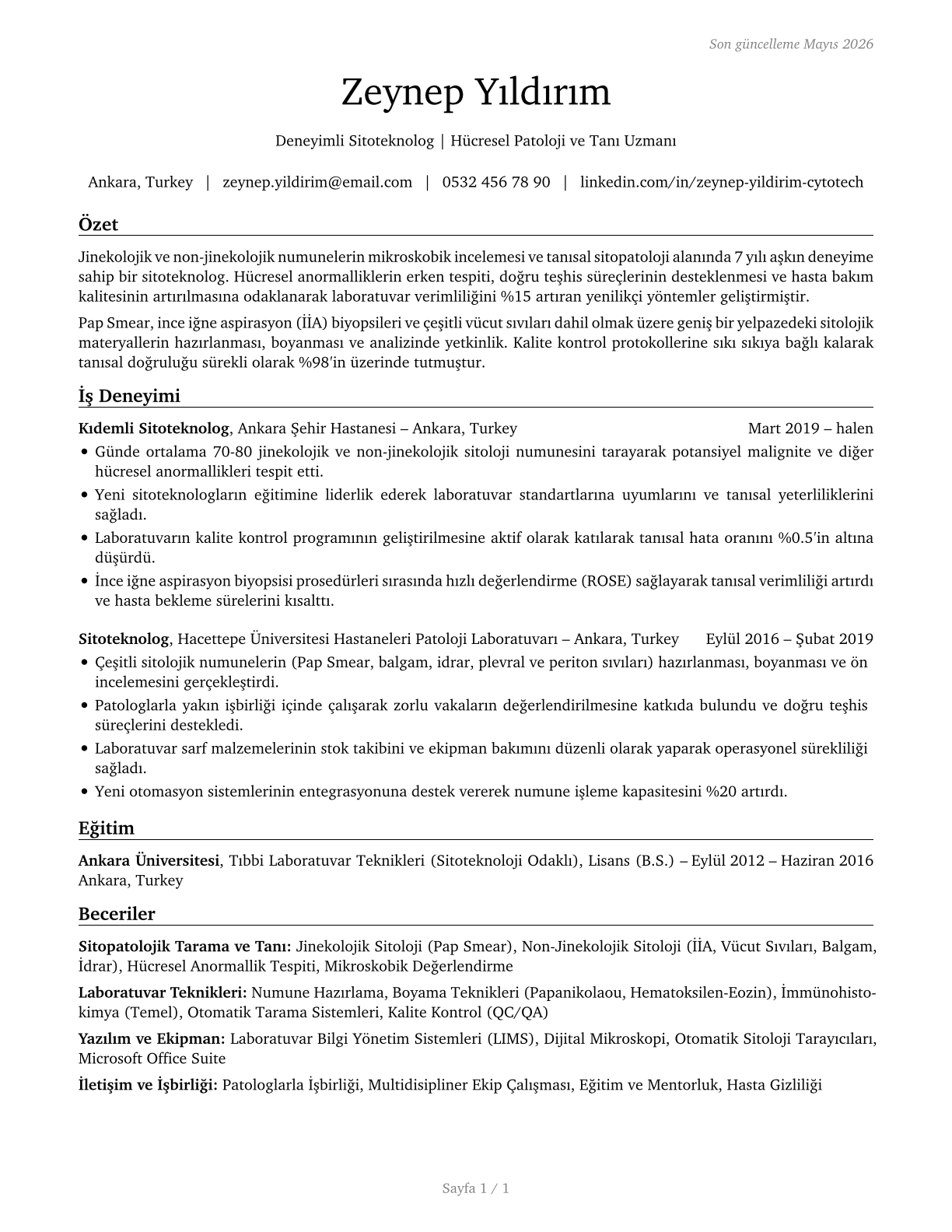 Cytotechnologists CV in Turkish — page 1