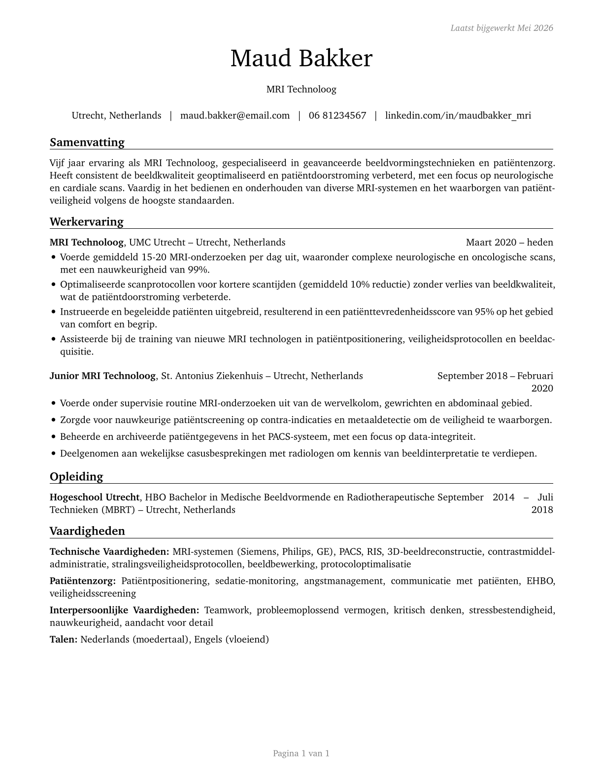 Magnetic Resonance Imaging Technologists CV in Dutch — page 1