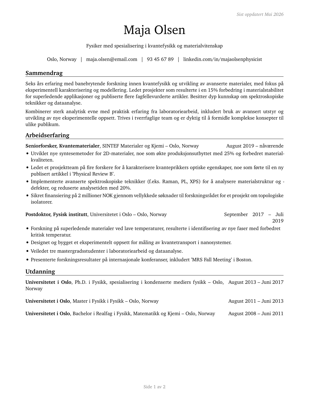 Physicists CV in Norwegian_bokmal — page 1