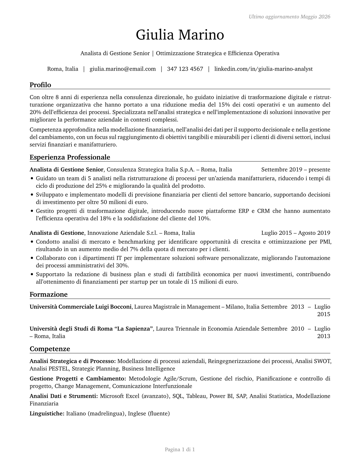 Management Analysts CV in Italian — page 1