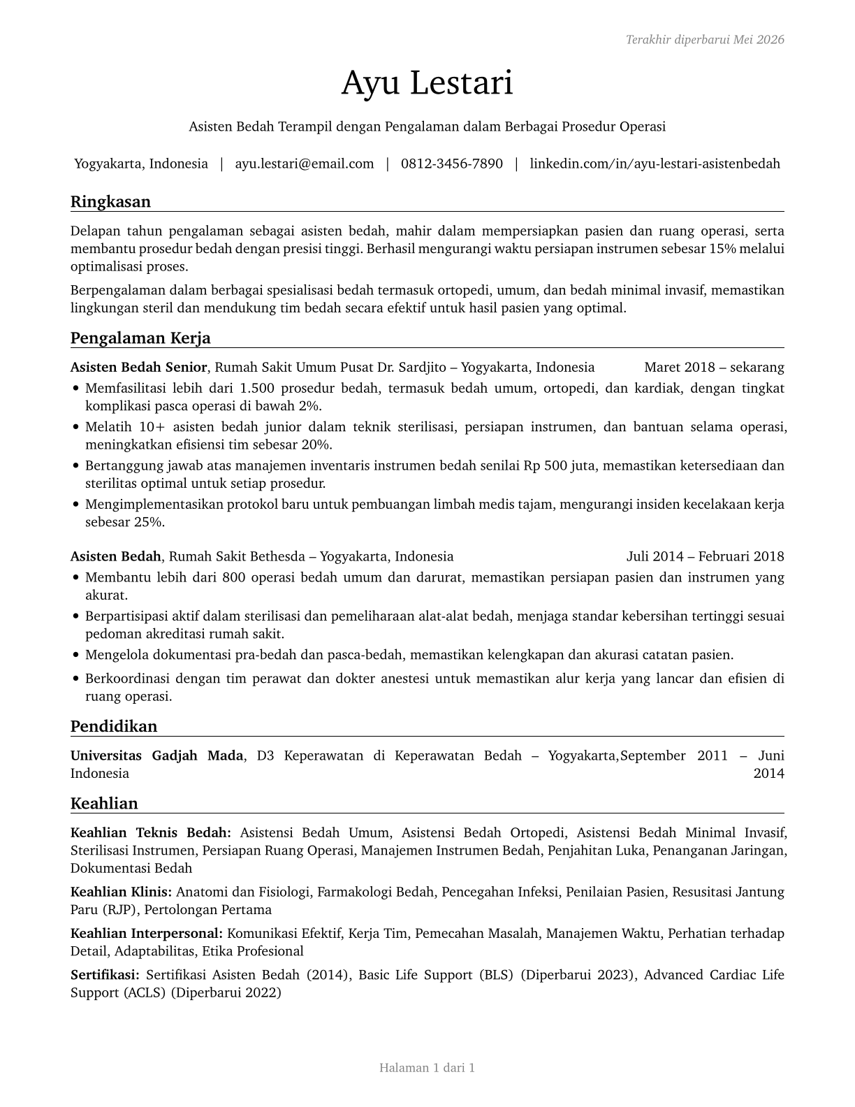 Surgical Assistants CV in Indonesian — page 1