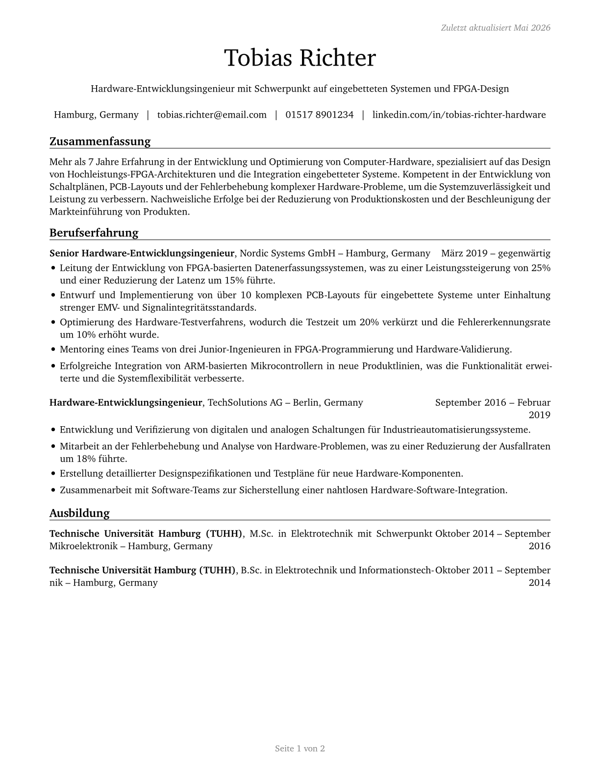 Computer Hardware Engineers CV in German — page 1