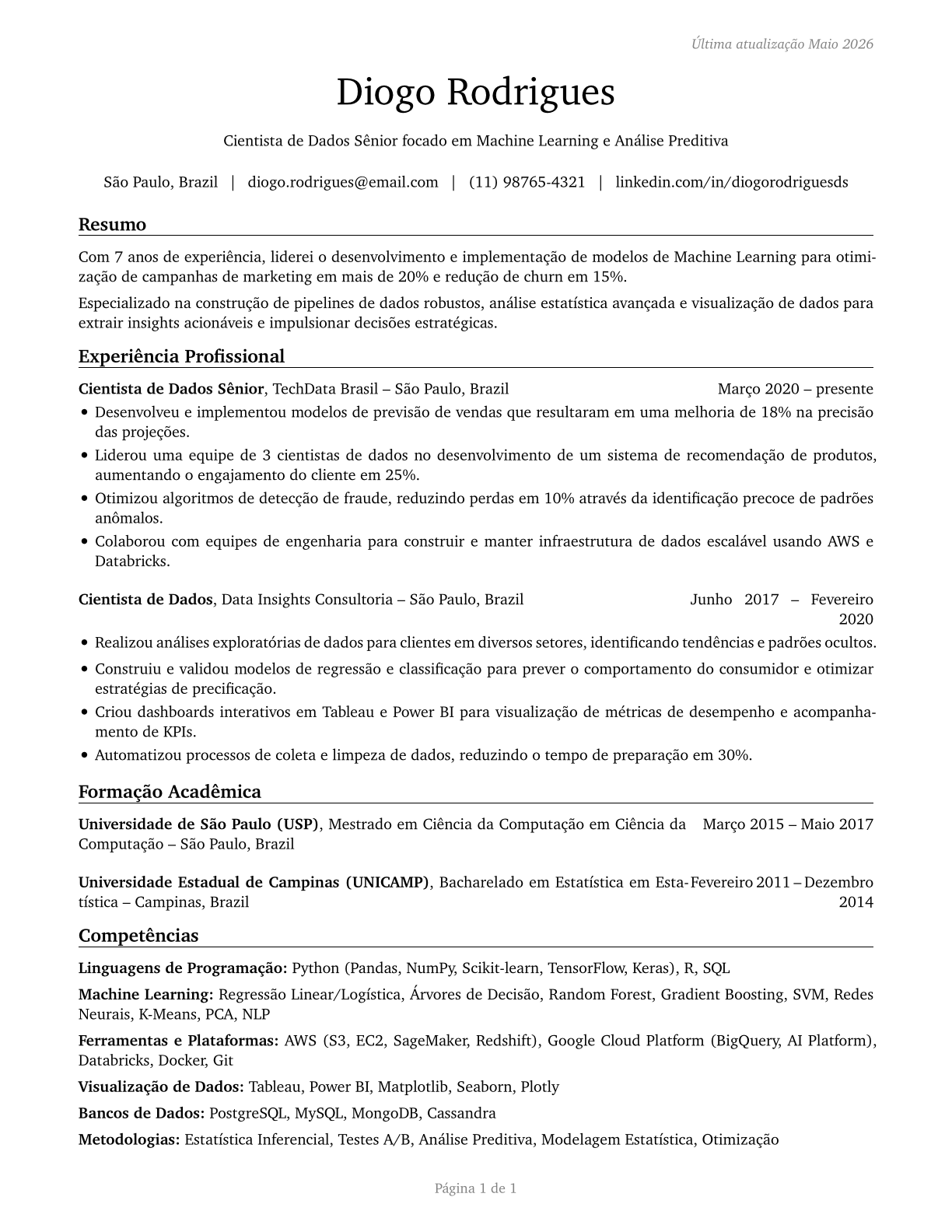 Data Scientists CV in Portuguese — page 1