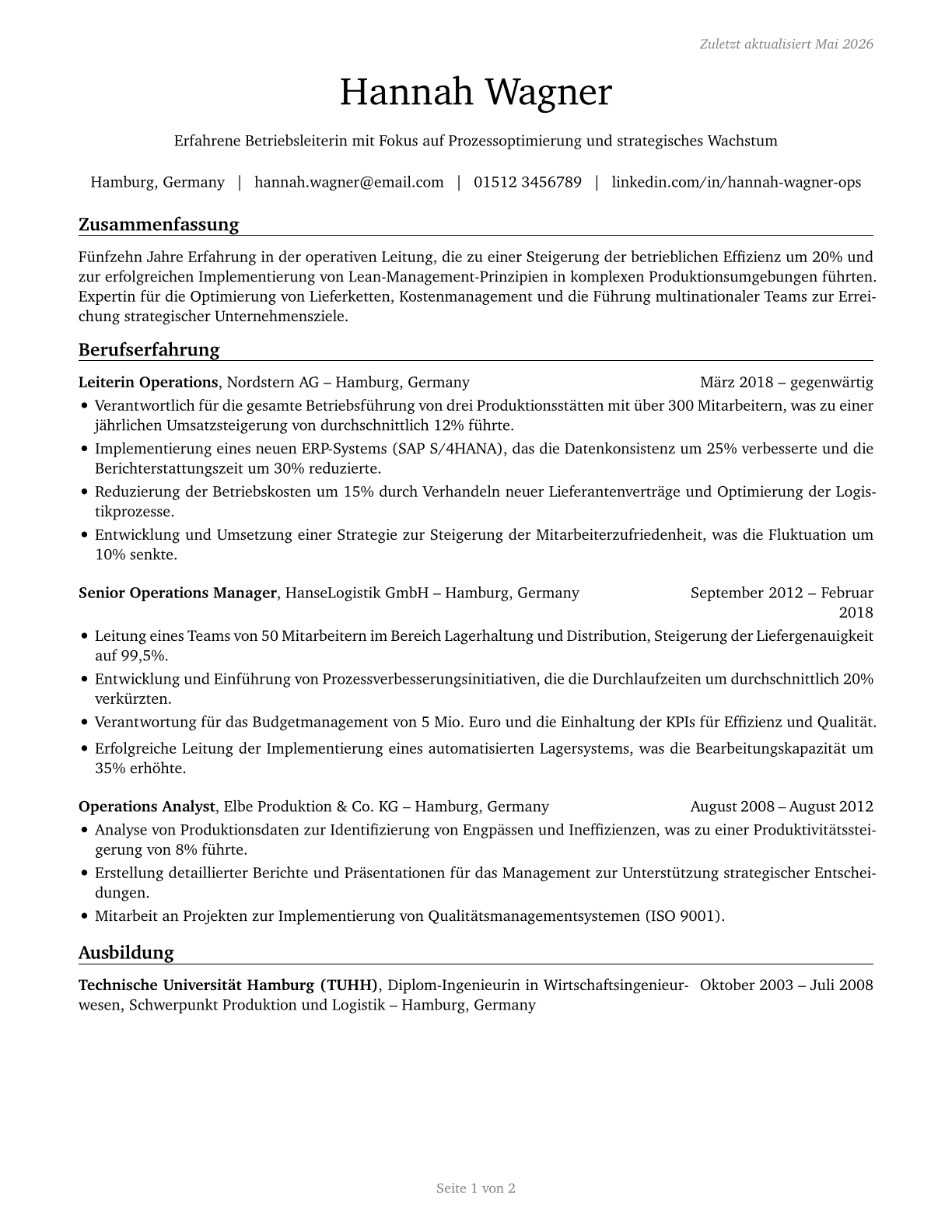 General and Operations Managers CV in German — page 1