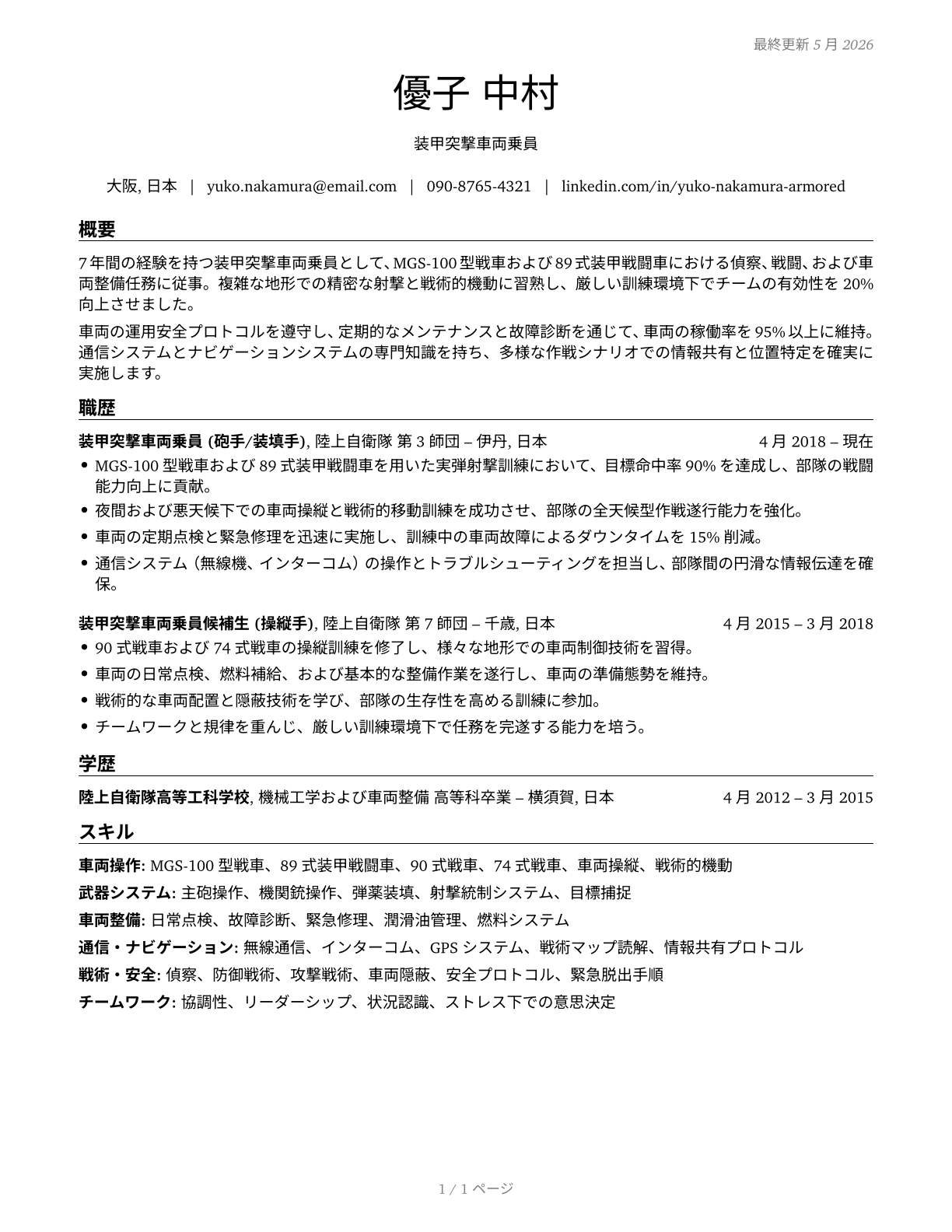 Armored Assault Vehicle Crew Members CV in Japanese — page 1