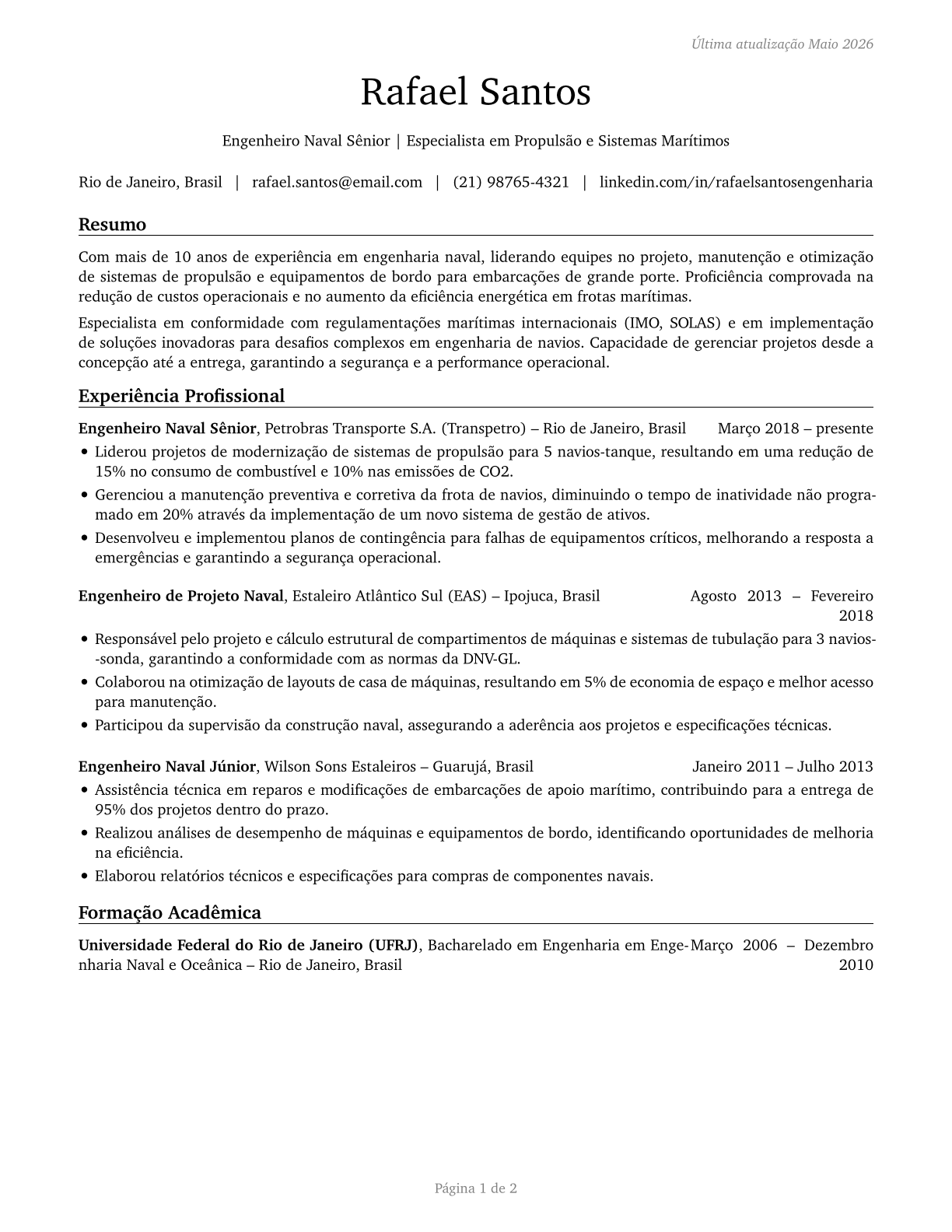 Ship Engineers CV in Portuguese — page 1