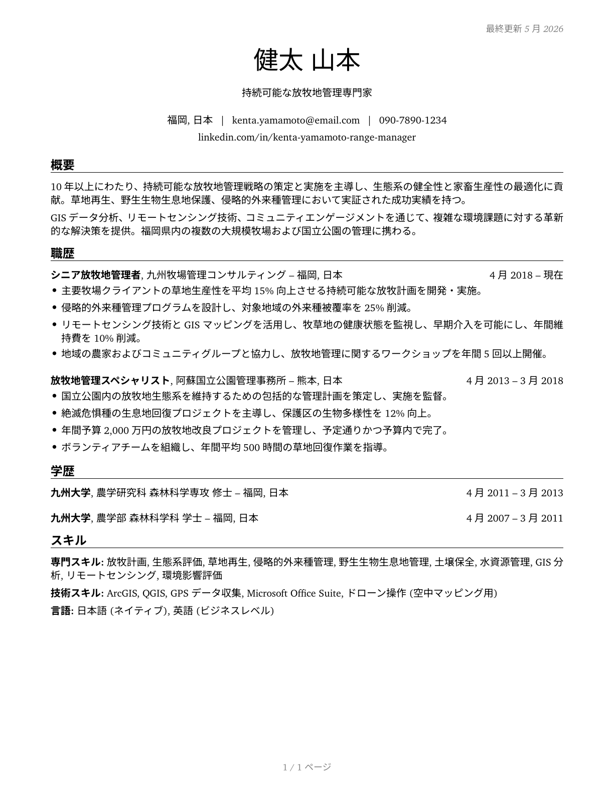Range Managers CV in Japanese — page 1
