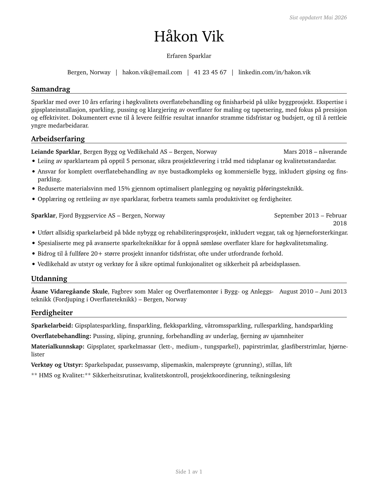 Tapers CV in Norwegian_nynorsk — page 1