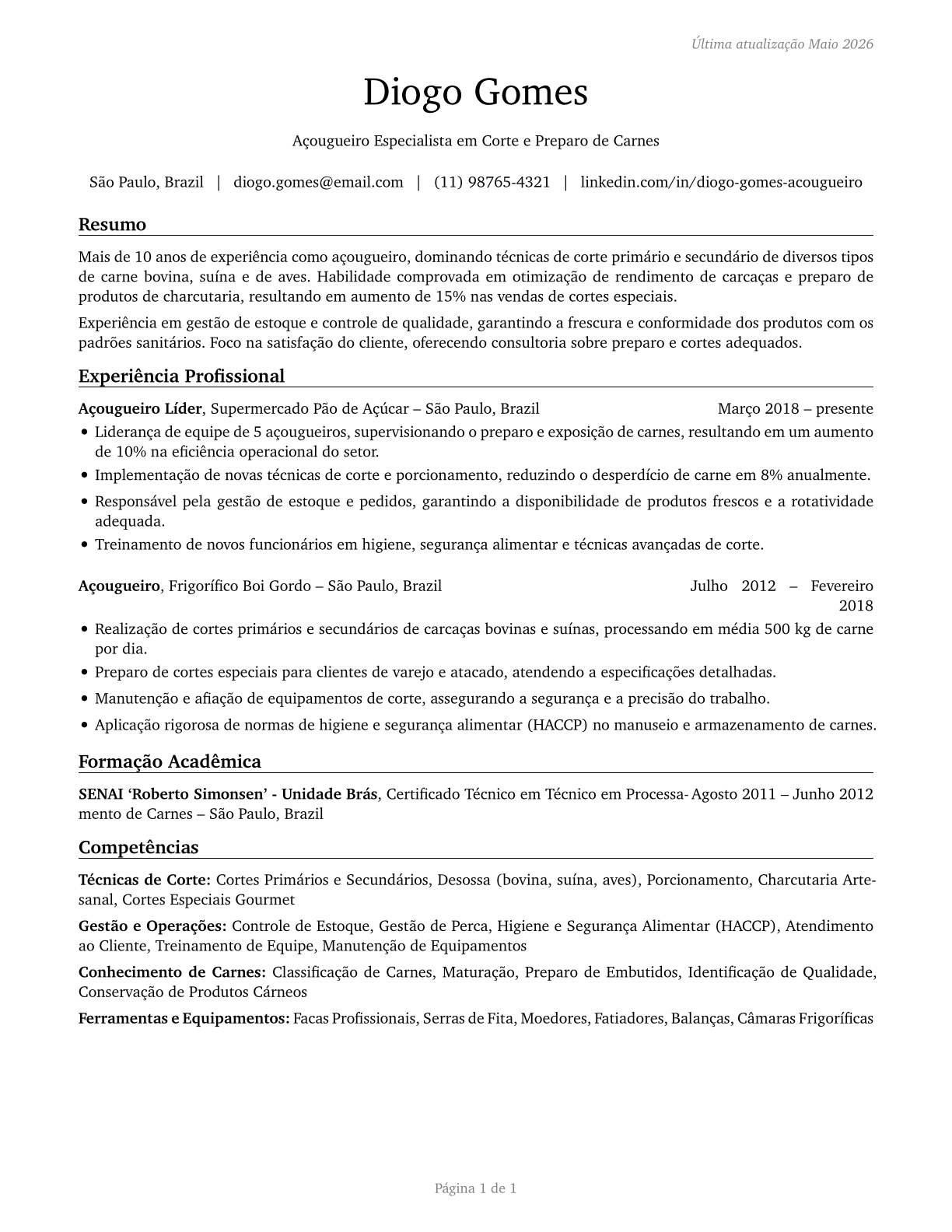 Butchers and Meat Cutters CV in Portuguese — page 1