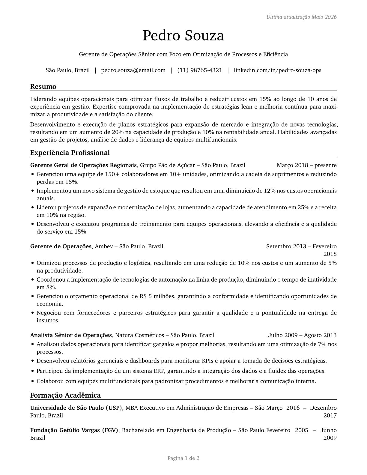 General and Operations Managers CV in Portuguese — page 1