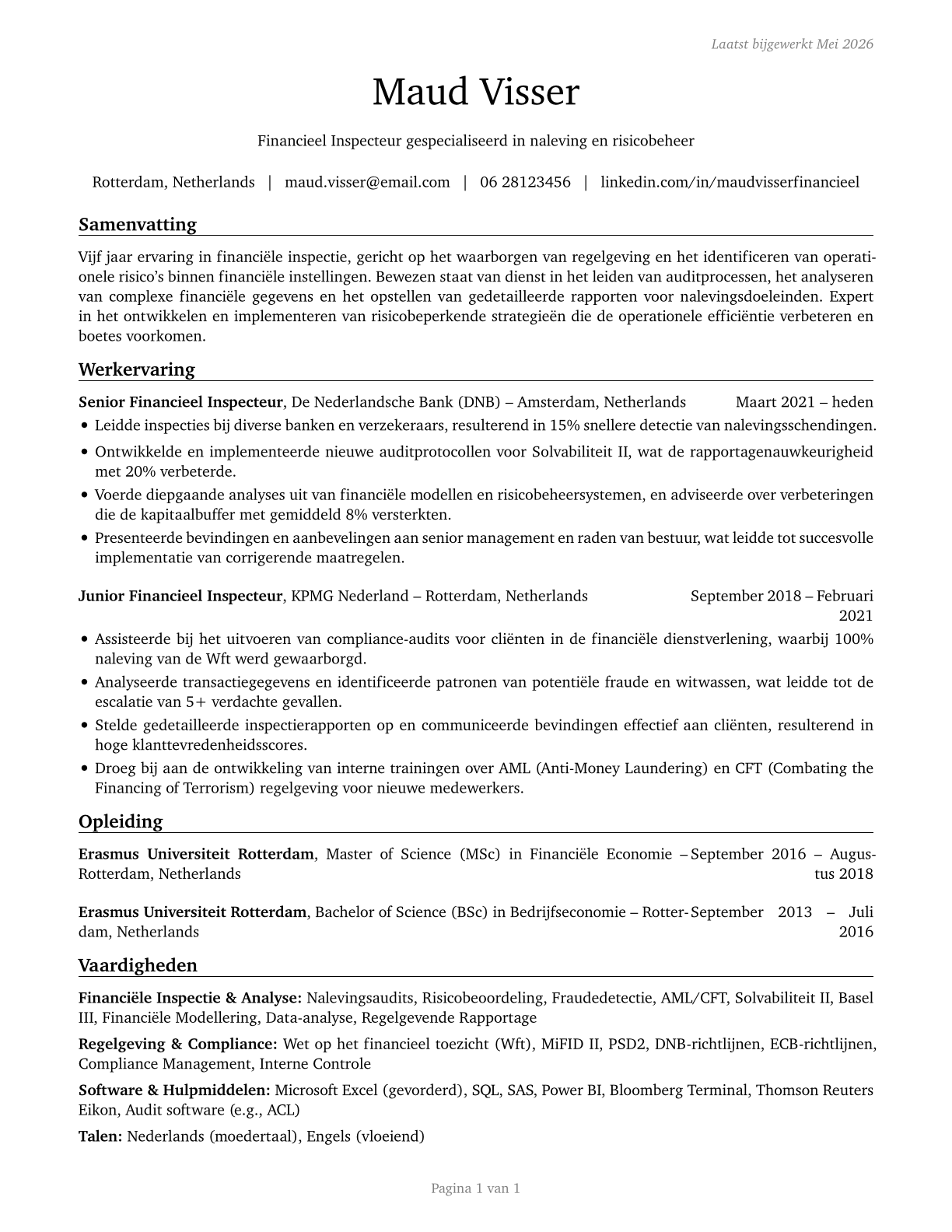 Financial Examiners CV in Dutch — page 1