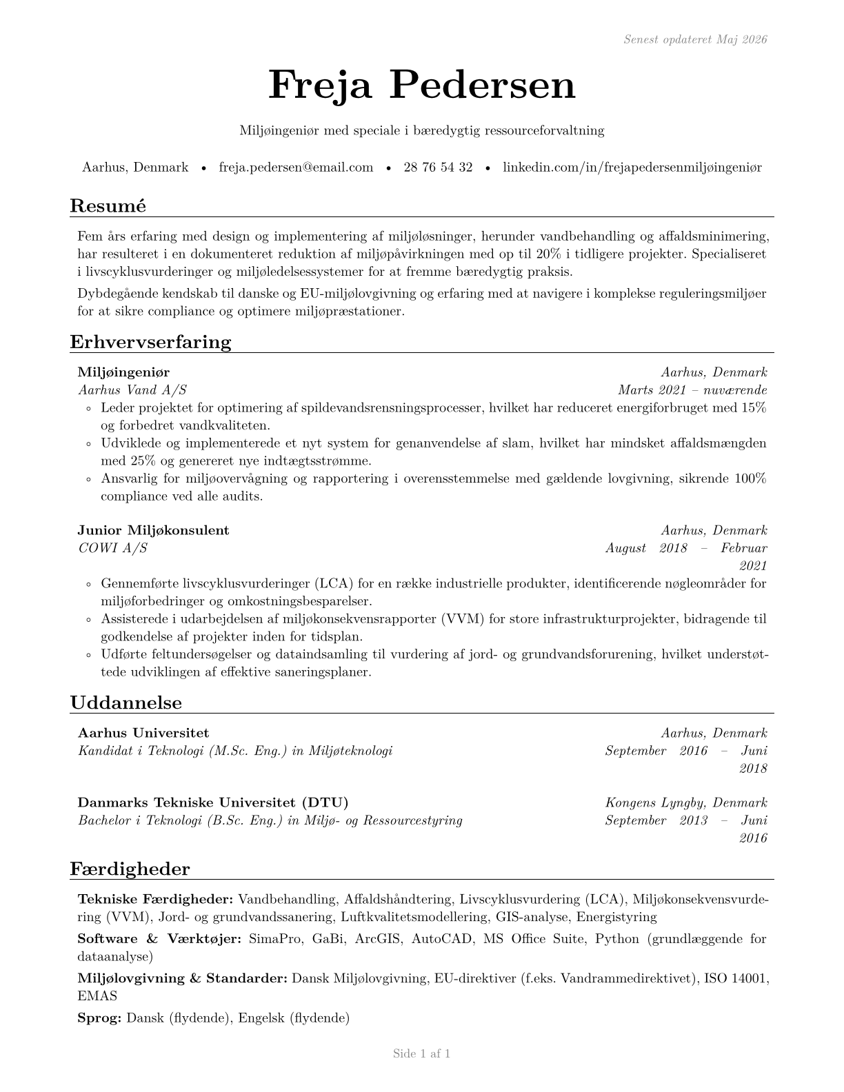 Environmental Engineers CV in Danish — page 1