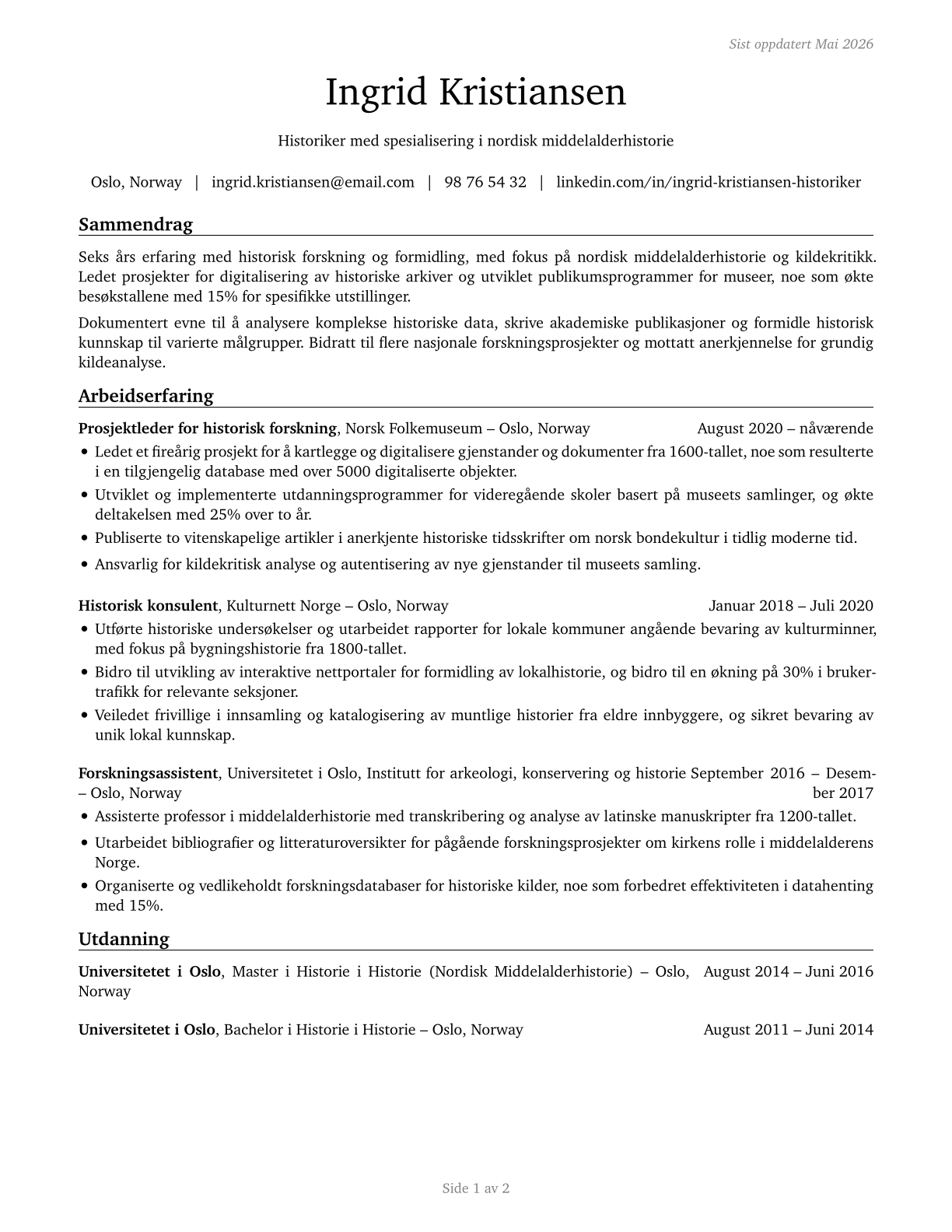 Historians CV in Norwegian_bokmal — page 1