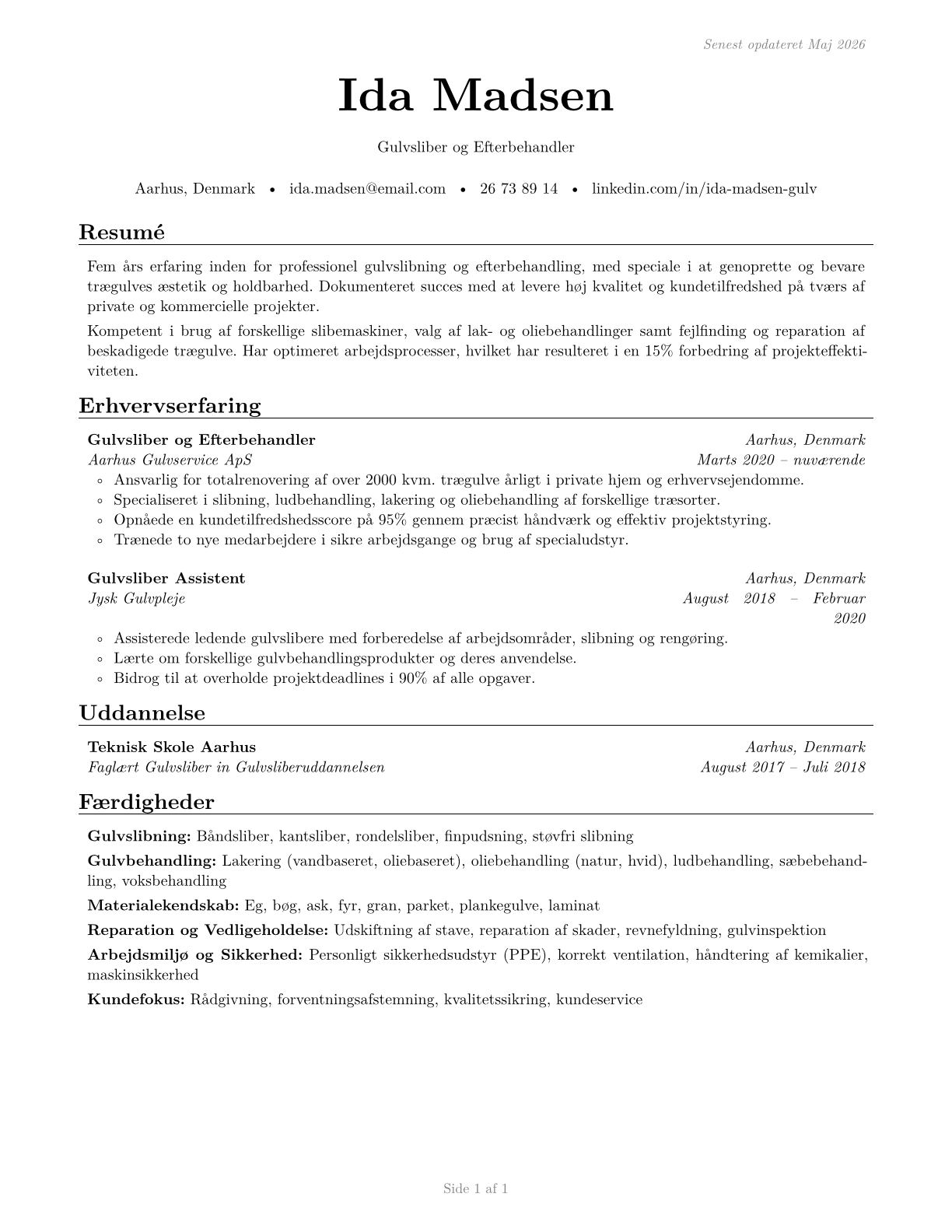 Floor Sanders and Finishers CV in Danish — page 1